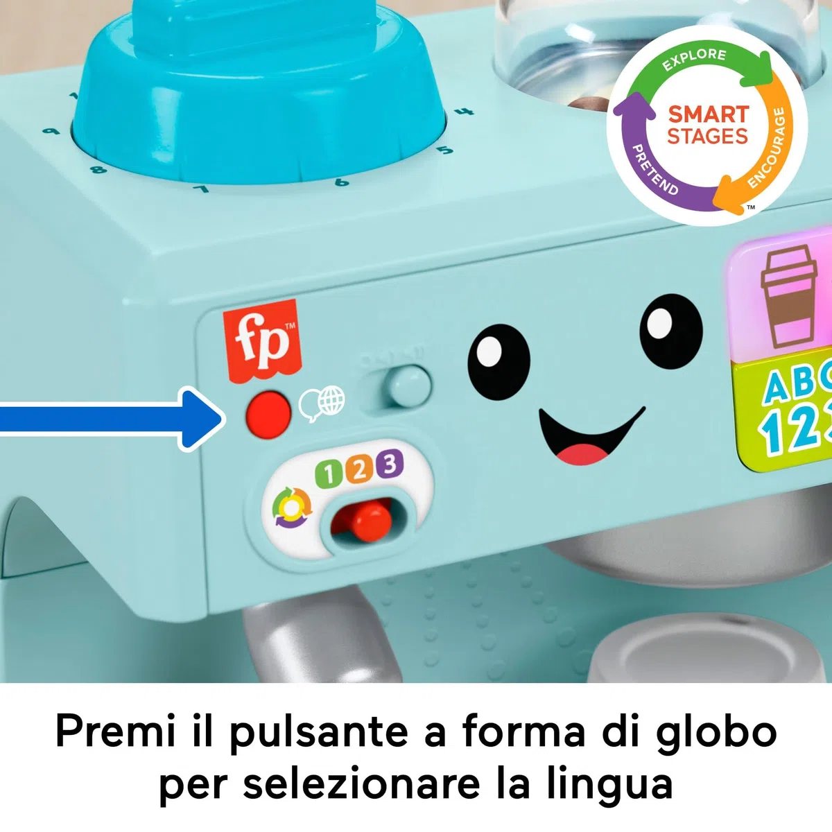 Fisher-Price - La Mia Prima Macchinetta del caffè, Set Smart Stages per l'apprendimento con Pulsanti, Musica e Suoni, 2 Tazze e 8 Accessori Inclusi, Giocattolo per Bambini, 18+ Mesi, HYT02