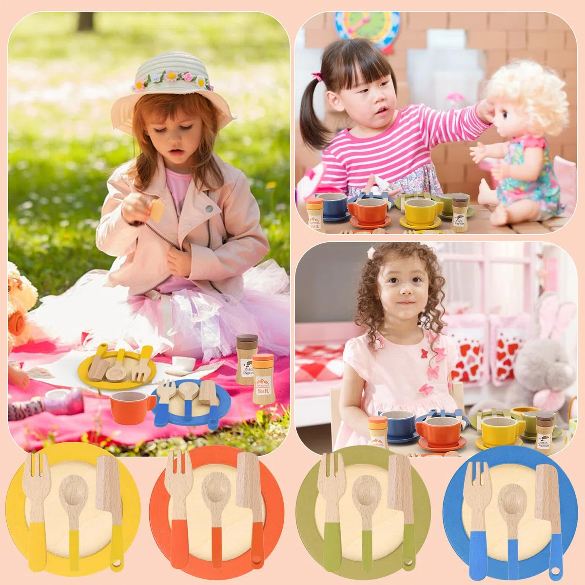 CHRI 26 pezzi accessori da cucina per bambini in legno, accessori per cucina giochi in legno