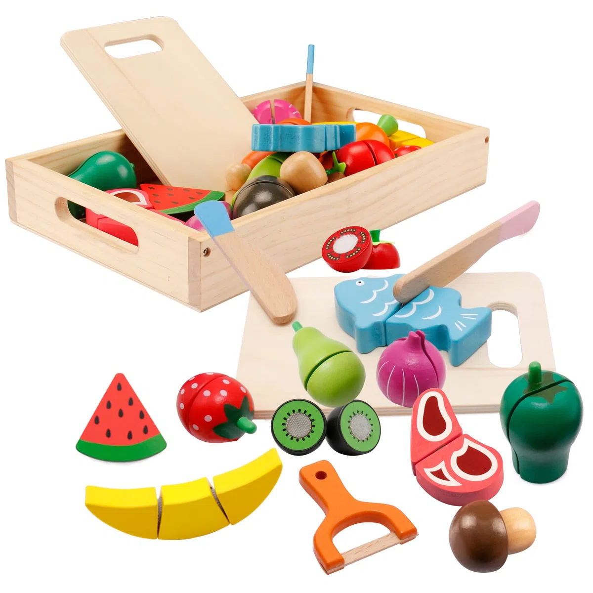 Cucina Giocattolo per Bambini,Accessori cucina giochi per bambini,legno giocattoli educativi di simulazione di cottura di frutta,Regalo Perfetto per Bambini 3 4 5 Anni Accessori Cucina