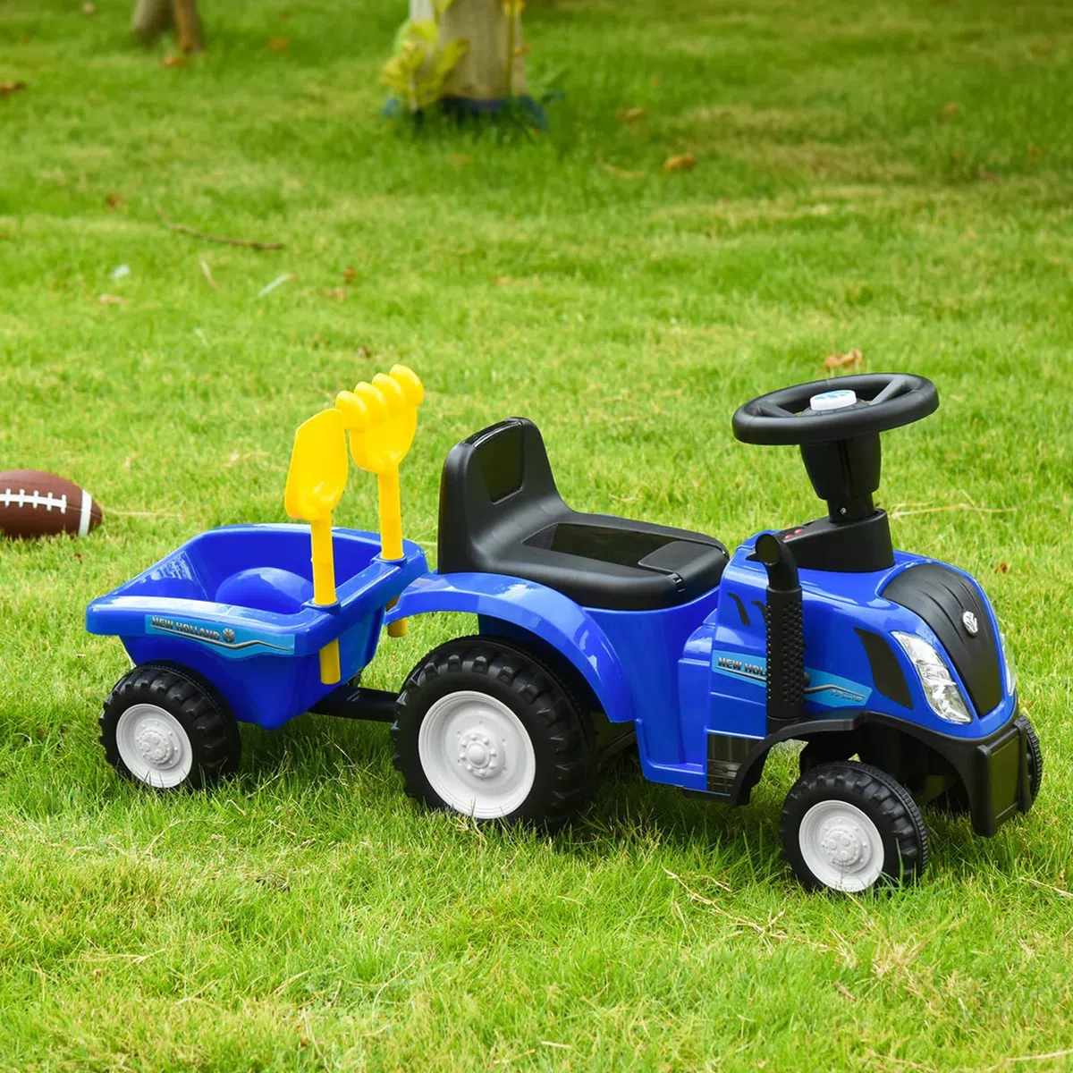 COIL Trattore New Holland Rutscjauto con Rimorchio - Trattore Buggy con Licenza, Include Rastrello e Pala - Realizzato in Plastica di Alta Qualità - Trattore Giocattolo Per Bambini