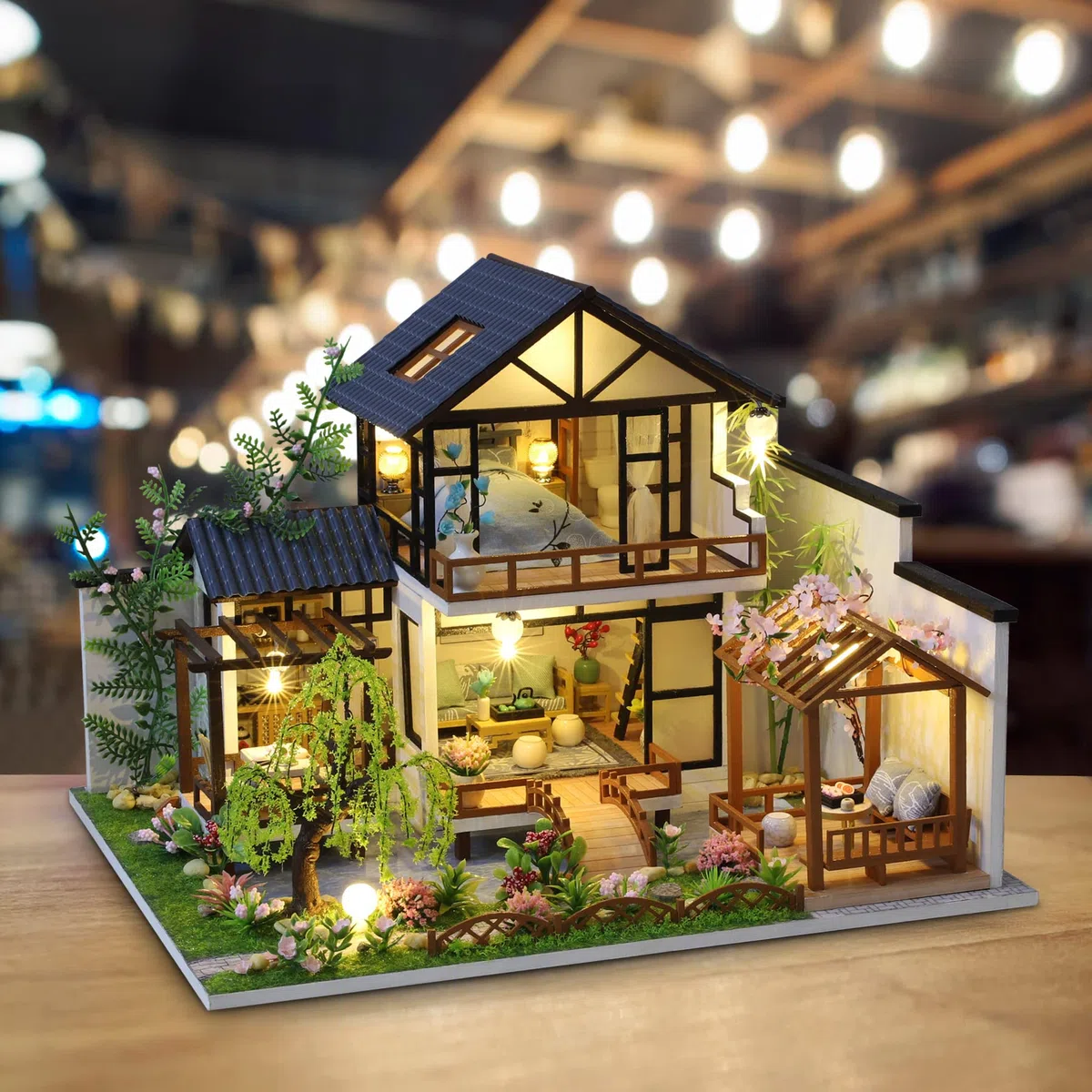 Cuteefun Kit Casa in Miniatura per Adulti da Costruire, Modello di Mini Casa Fai-da-Te con Mobili Copertura Musica e Strumenti, Idea Regali Artigianale Creativi (Villa Orientale)