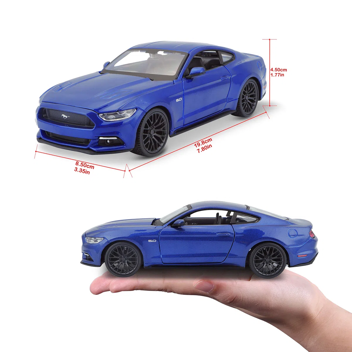 Maisto Ford Mustang GT (2015): modellino auto in scala 1:24, porte e cofano mobili, 20 cm, blu (531508B)