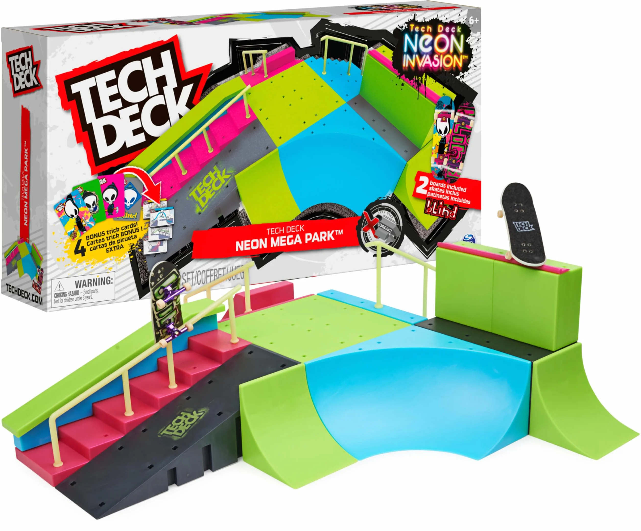 Tech Deck, Neon Mega Park X-Connect Creator, Set di rampa Personalizzabile con Due tastiere, Giocattolo per Bambini per Ragazzi e Ragazze dai 6 Anni in su
