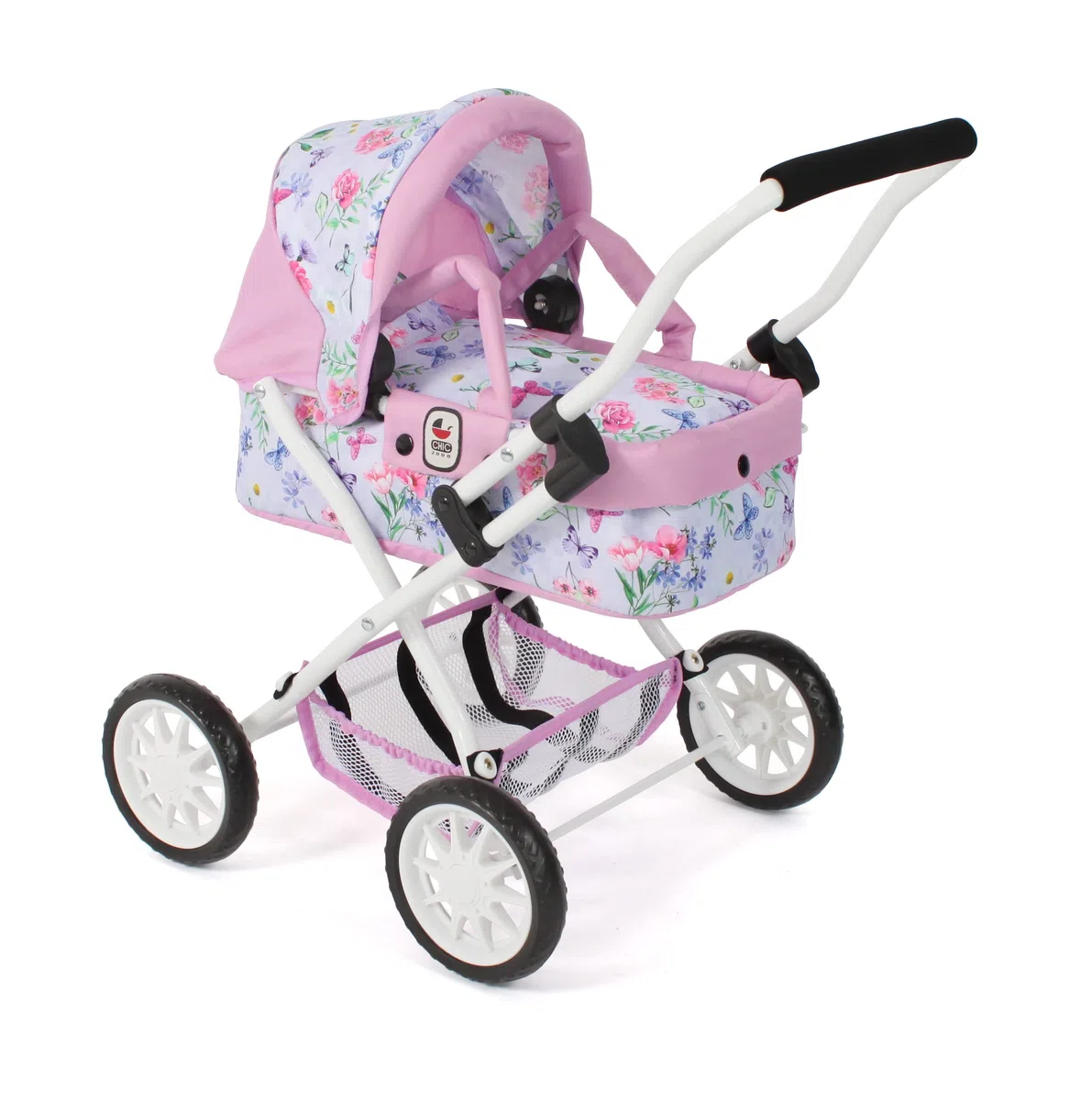 Bayer Chic 2000 - Passeggino per bambole Smarty, piccolo passeggino per bambini dai 2 anni in su, fiori, rosa, 555-53