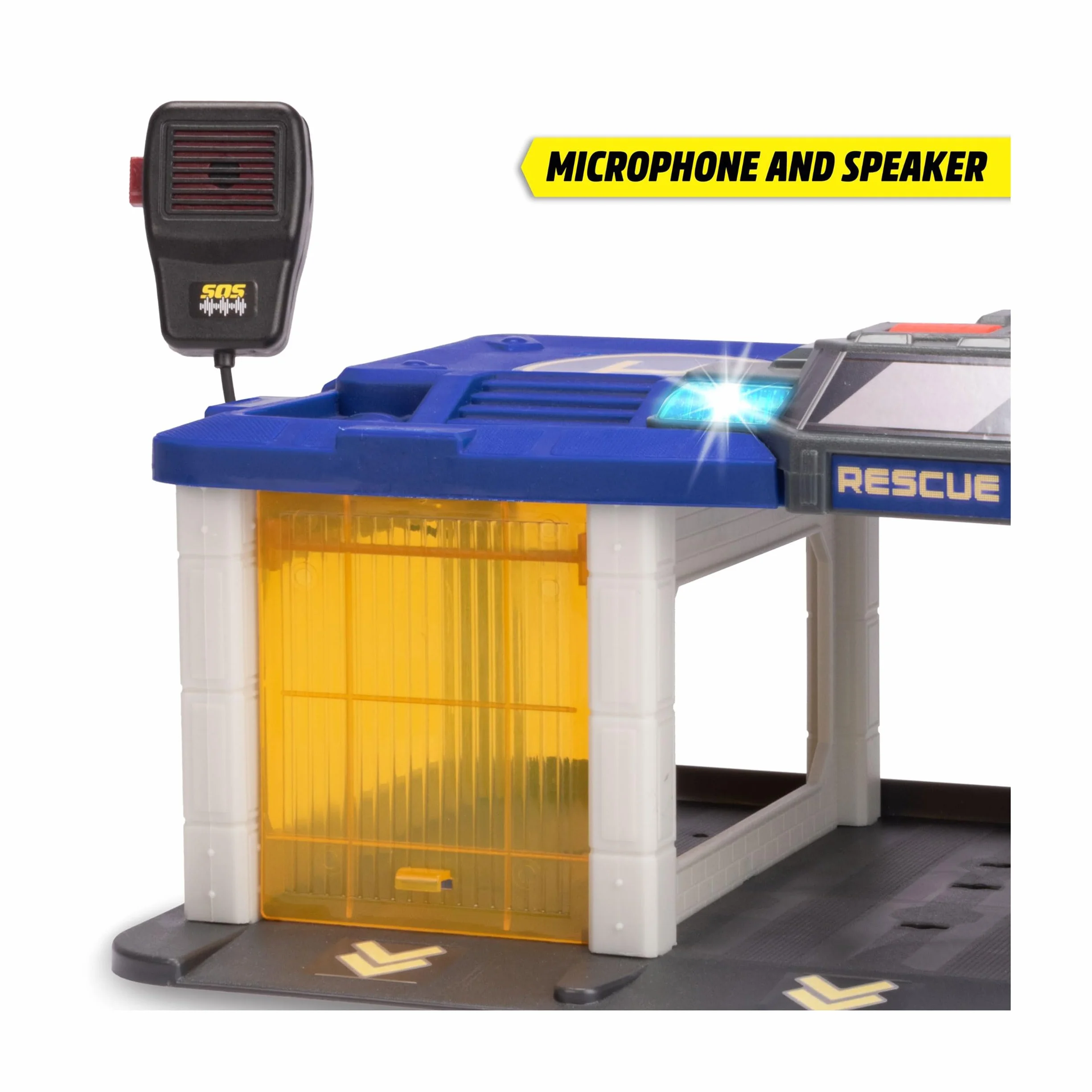 Dickie Toys - Stazione S.O.S per bambini a partire dai 3 anni (31 x 22 cm) con 3 auto giocattolo (auto della polizia, ambulanza, camion dei pompieri), stazione dei vigili del fuoco e della polizia con