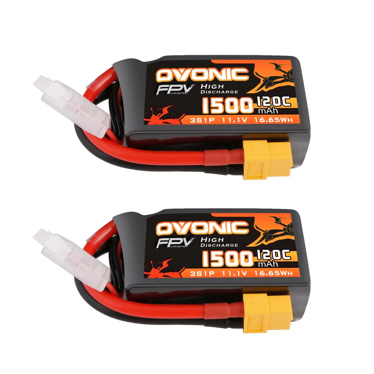 OVONIC Batteria Lipo 3s 1500mAh 120C 11.1V con Spina XT60 per FPV RC Aereo Auto RC Quadcopter Elicotteri Camion Barca Hobby (2 pcs）