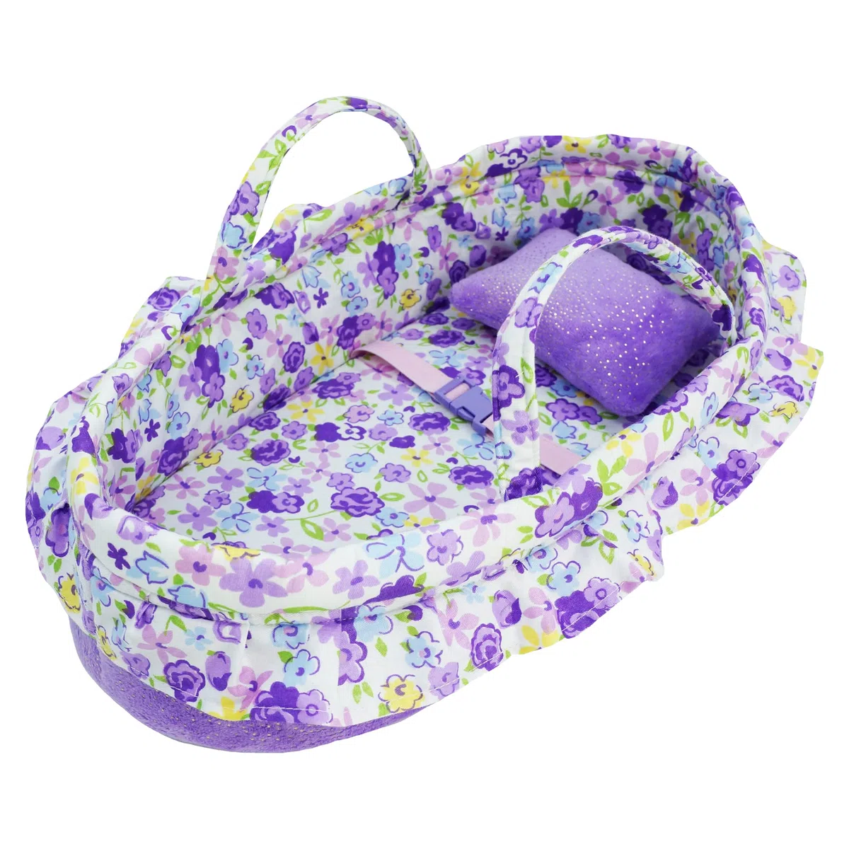 Cozy Dream - Culla portatile per bambole, adatta per bambole americane fino a 36 cm, cuscino morbido e fibbia di sicurezza inclusi, viola