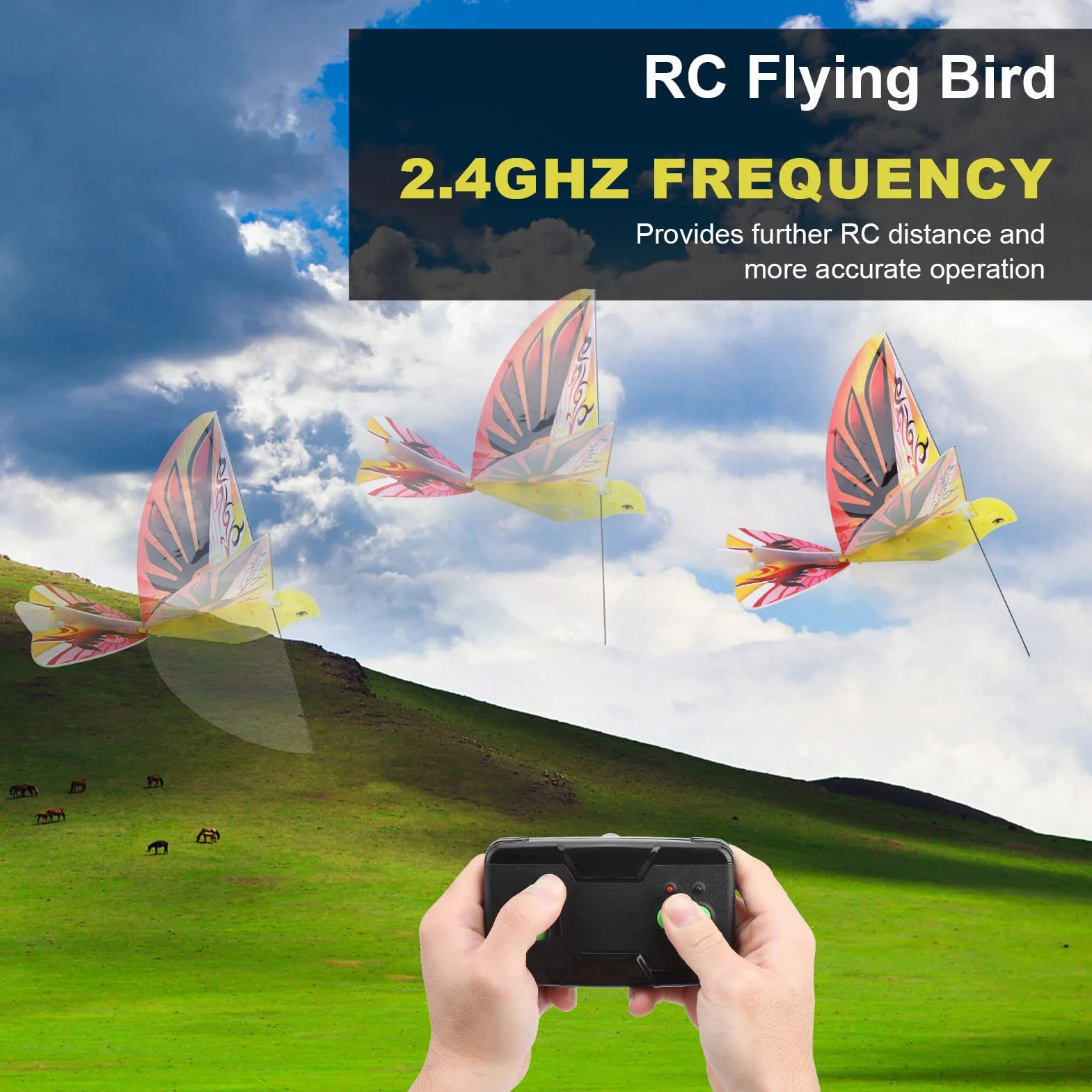 Airshi E-Bird Giocattolo Volante, Giocattoli RC Giocattolo Divertente Uccello Volante RC 2 Telecomando 4ghz 21 X 27 Cm / 8,3 X 10,6 Pollici Materiale EPP per Interni Esterni