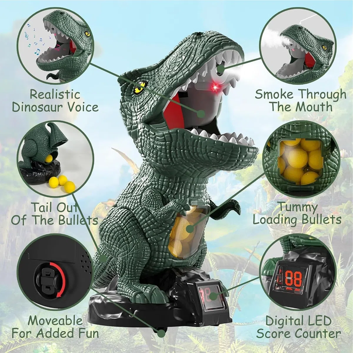 NMM Movimento Dinosauro Con Spray Tiro al Bersaglio - Include 2 Pistole e 72 Proiettili - Regalo per Ragazzi e Ragazze 5-9+ Anni - Natale e Compleanno
