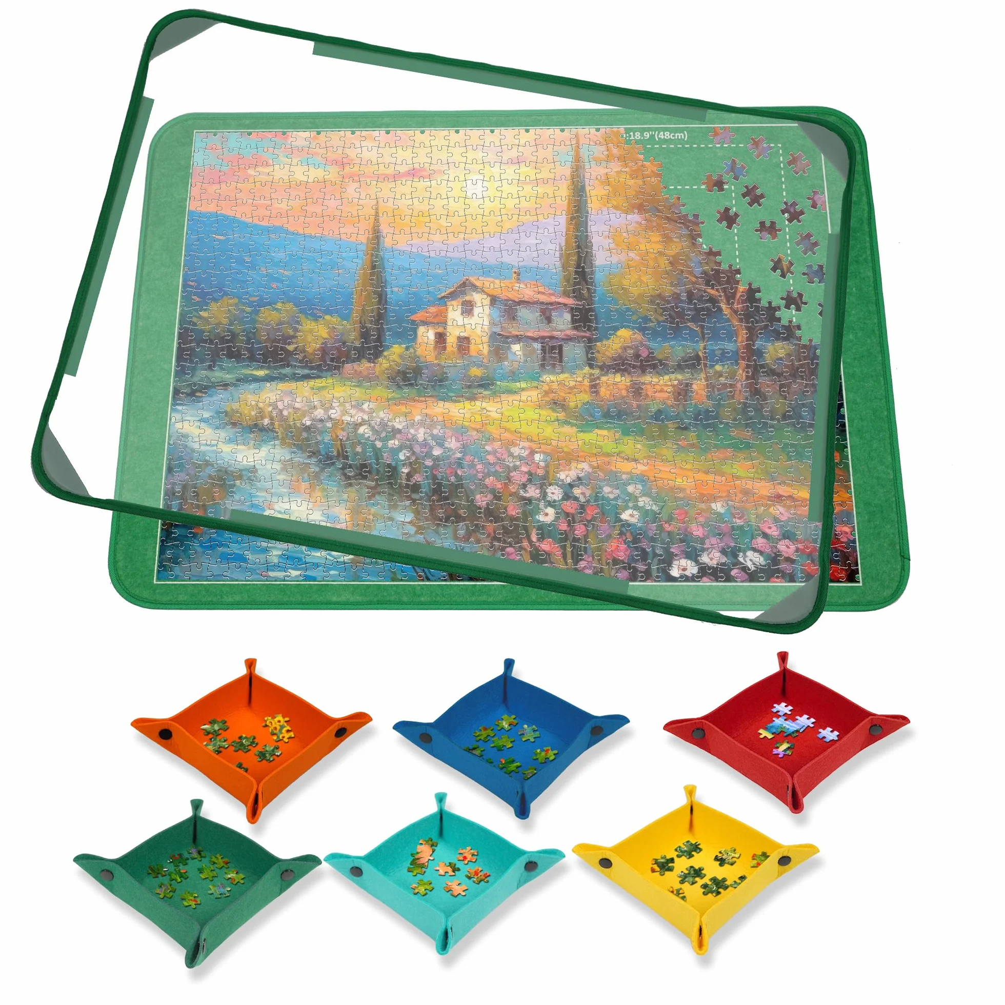MOZOOSON Tappeto puzzle, Tavole per Puzzle 1000 Pezzi, Jigsaw Board, Tappetino Puzzle 32 x 22in, Tappetini Puzzle, Riporre i Puzzle con 6 Vassoi + 1 Coperchio Antipolvere