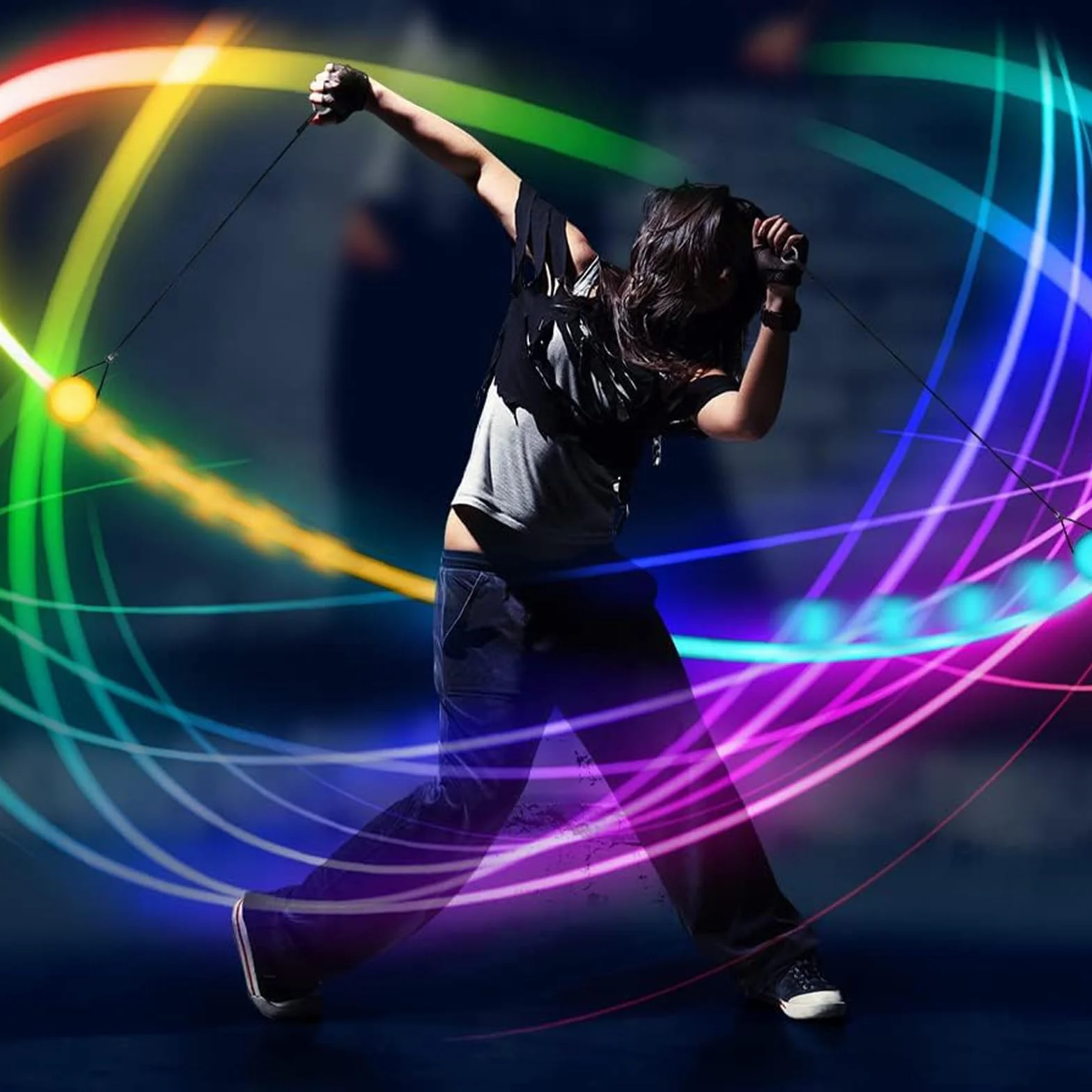 2 palline da giocoliere a LED, con colori arcobaleno e effetto stroboscopico, giocattolo da circo, spinning POI giocattolo per bambini e adulti