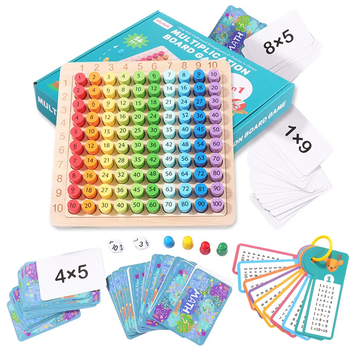 Tabelline per Bambini Tavola Pitagorica Plastificata Tabelline Montessori Giochi matematici Tavola aritmetica in legno Giocattolo educativo montessori