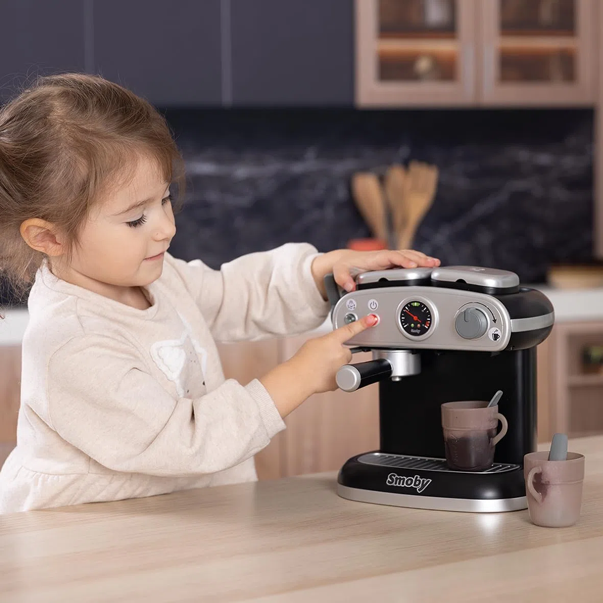 Smoby - Macchina per caffè espresso - Giocattolo di imitazione realistico - Effetti sonori e luminosi - 6 accessori - Sviluppa la creatività - Ricrea i gesti quotidiani