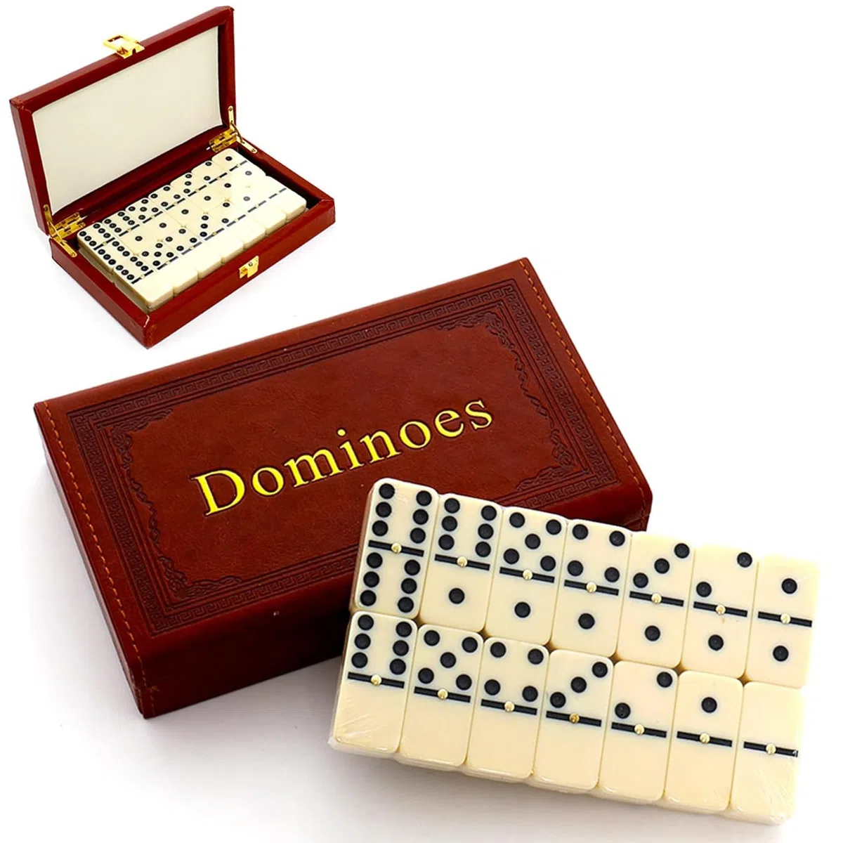 Double Six Dominoes Set 28 Pezzi Domino con Scatola, Domino Gioco di Puzzle Giocattolo Educativo, gioco da tavolo in per interni, giocattolo in legno