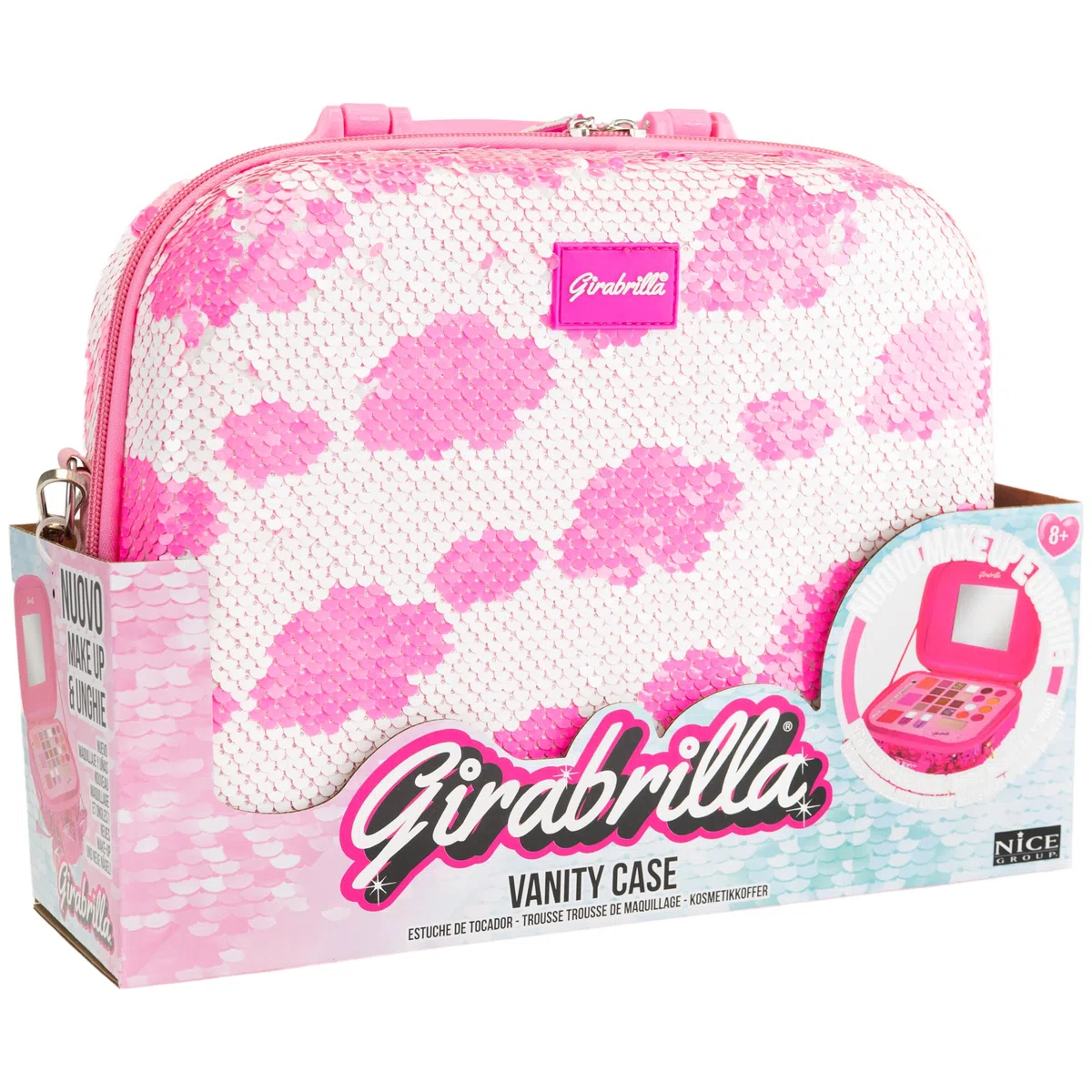 Nice Group - Girabrilla Make Up Case, Valigetta trucchi 02550G - BIANCA con Nuvole ROSA