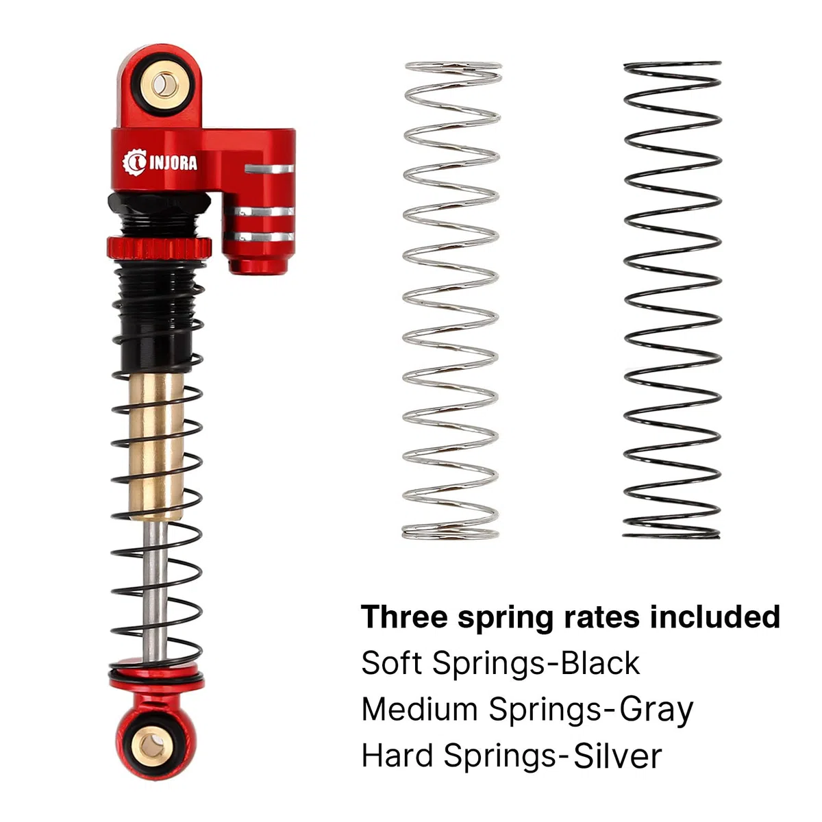 INJORA RC Ammortizzatore 43mm Filettato Tele Shocks Riempito d'olio Damper per 1/24 RC Crawler Axial SCX24 Deadbolt Bronco Gladiator Upgrade (Rosso,4pcs)