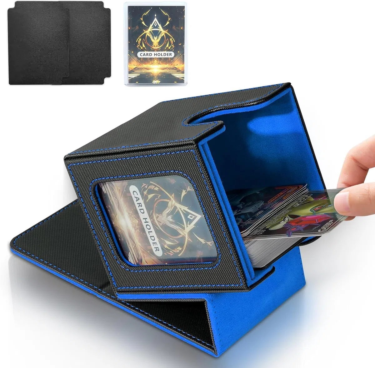 Porta Mazzo di Carte per MTG Commander, Scatola per Carte TCG, Scatola Porta Carte Collezionabili Magnetica in Pelle PU, Contiene 100 Carte a Doppia Busta, Nero e Blu
