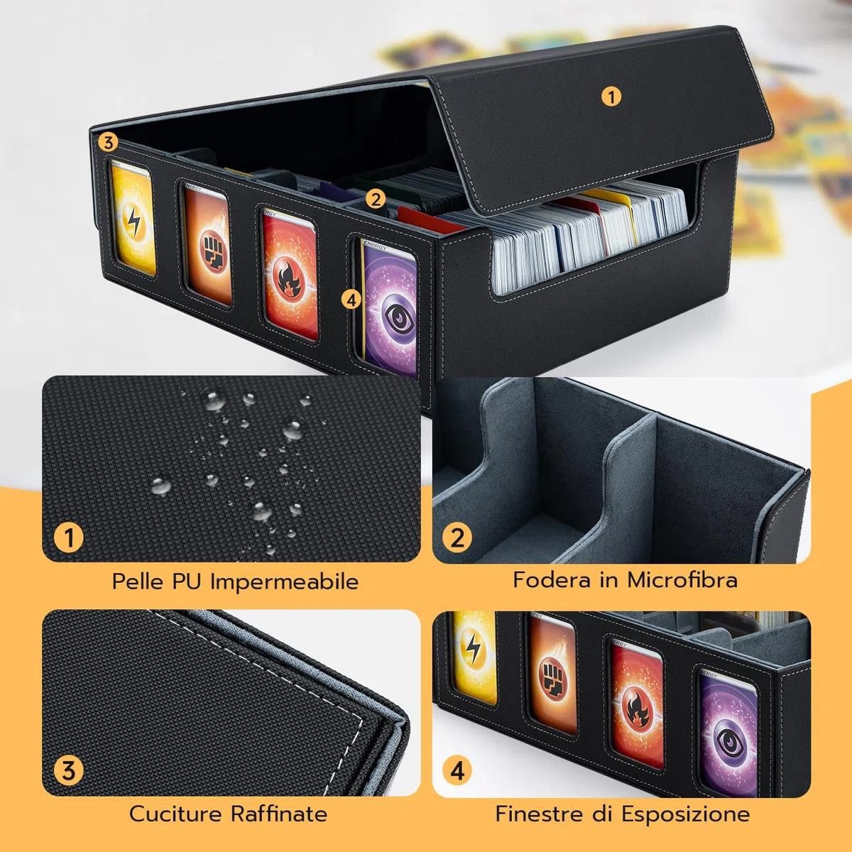 Box Porta Mazzo per Carte MTG Capacità di 2400+ Carte con 12 Divisori & 8 Supporti per Carte, Magnetic Flip Deck Box per le Carte di Magic Commander TCG (Nero)