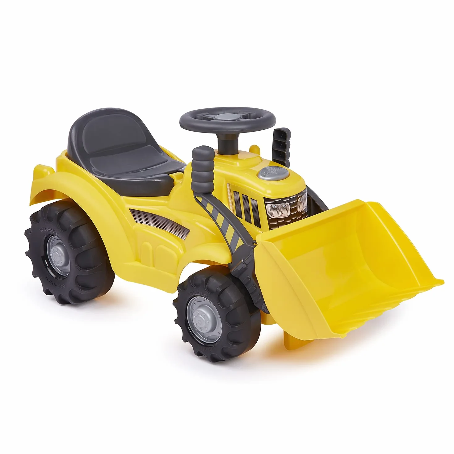 Ecoiffier- Escavatore cavalcabile, 7600000497, 12-36 mesi, colore giallo, ruote dentate, con portaoggetti, made in France