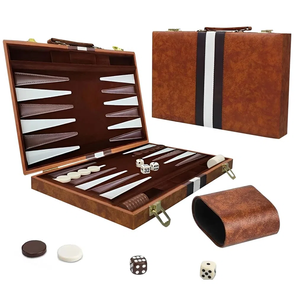 Backgammon da Viaggio, Backgammon gioco da tavolo, Pedine e Dadi Portatili Regalo Perfetto per Gli Amanti dei Viaggi, del Campeggio e Dei Picnic, 2 Giocatori, 11 Zoll