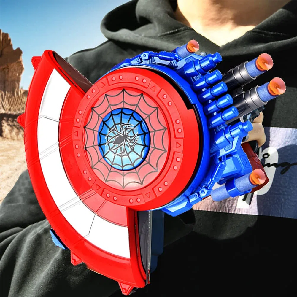 Lanciatore Scudo Captain Scudo Difensivo e Scudo Launcher, Launcher di Eroe, Scudo Morbido Bullet Lanciatore Giocattolo Accessorio Cosplay Regalo per Bambini
