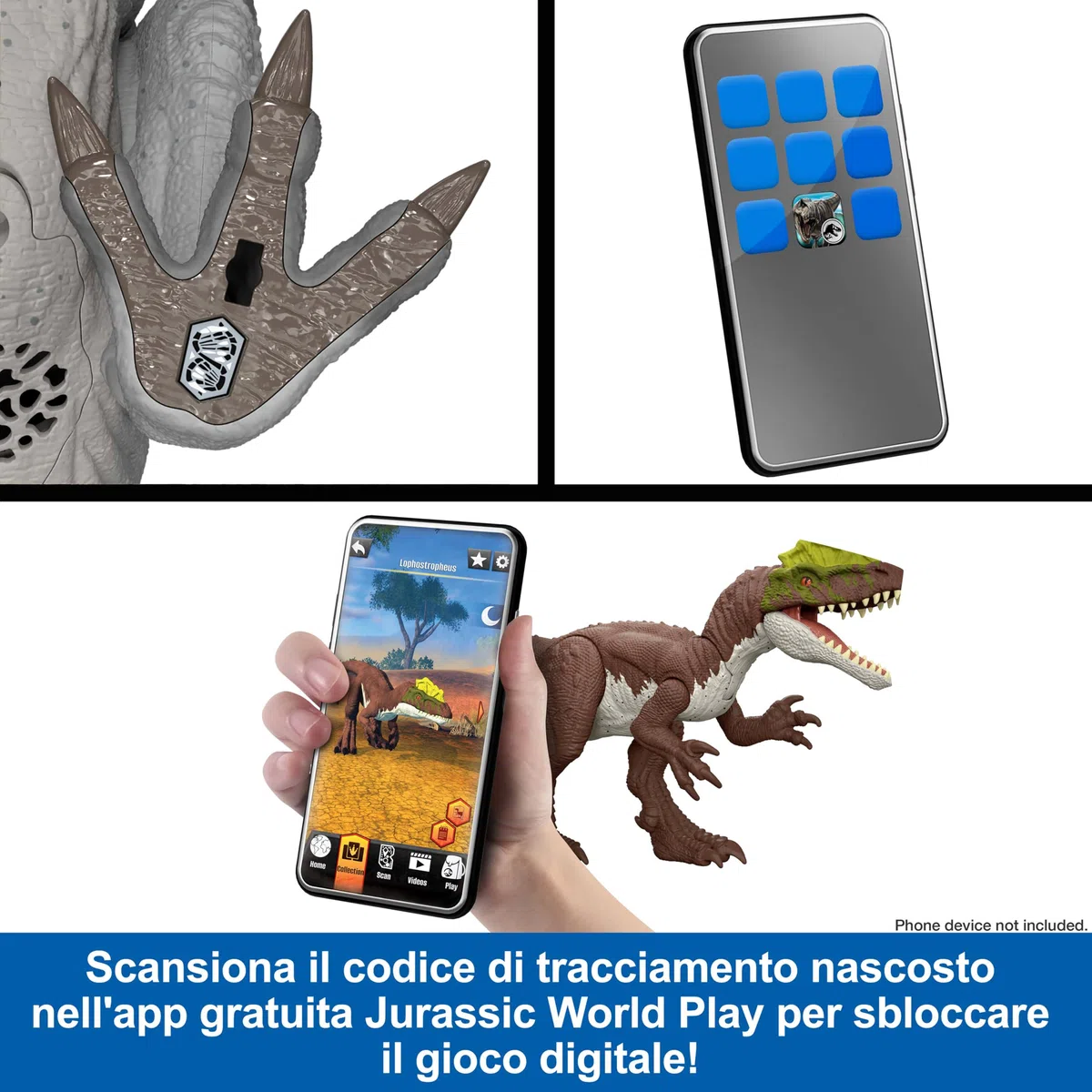 Mattel Jurassic World - Bracauchenio Ruggito Selvaggio, dinosauro snodabile con mandibola multidirezionale, mossa d'attacco e suoni inclusi, giocattolo per bambini, 4+ anni, JKL79