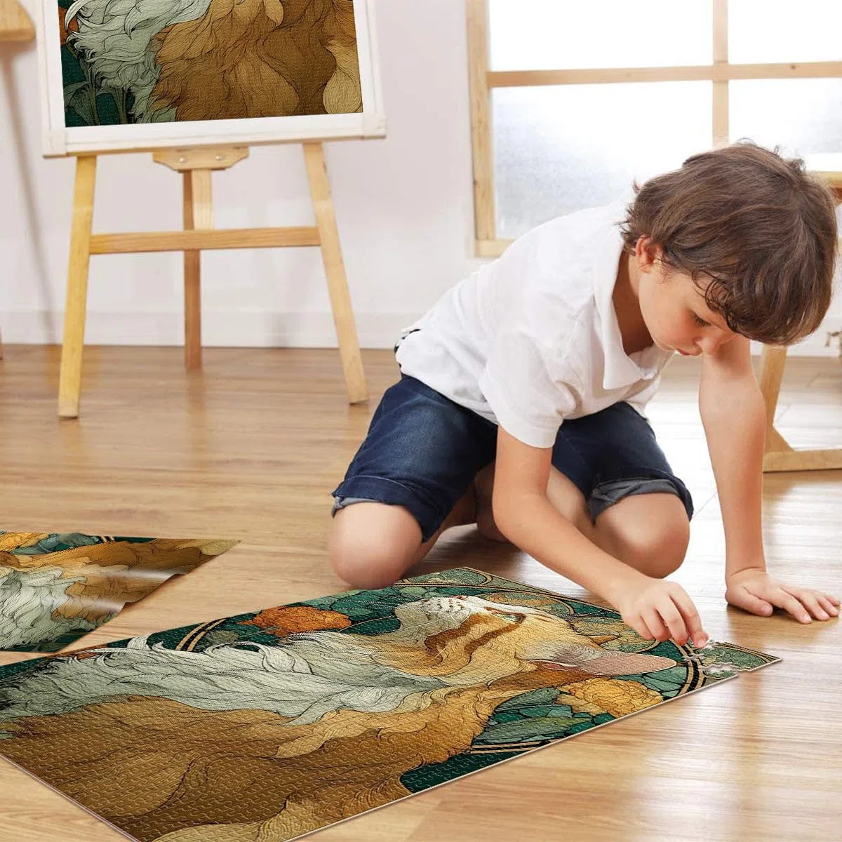 Puzzle 1000 pezzi per adolescenti Ritratto di gatto Art Déco Giocattolo educativo per l'apprendimento Decorazioni e regali unici per la casa 52x38cm