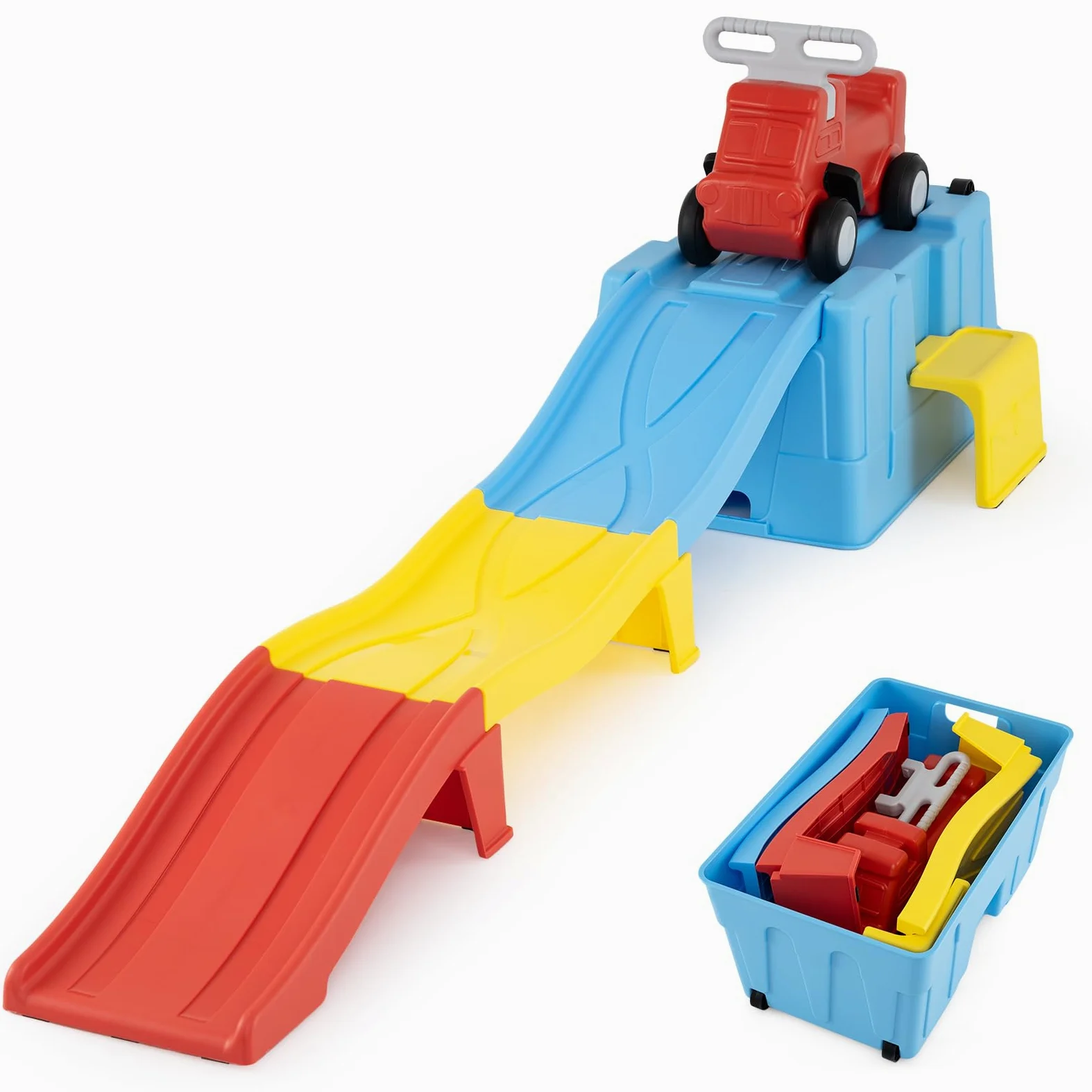 COSTWAY Macchina Cavalcabile con Scivolo, per Bambini 3 Anni+ (Blu) | Auto per Bambini con Scivolo e Vano Portaoggetti con Rotelle, Auto a Spinta per Interno ed Esterno , Portata 68 kg