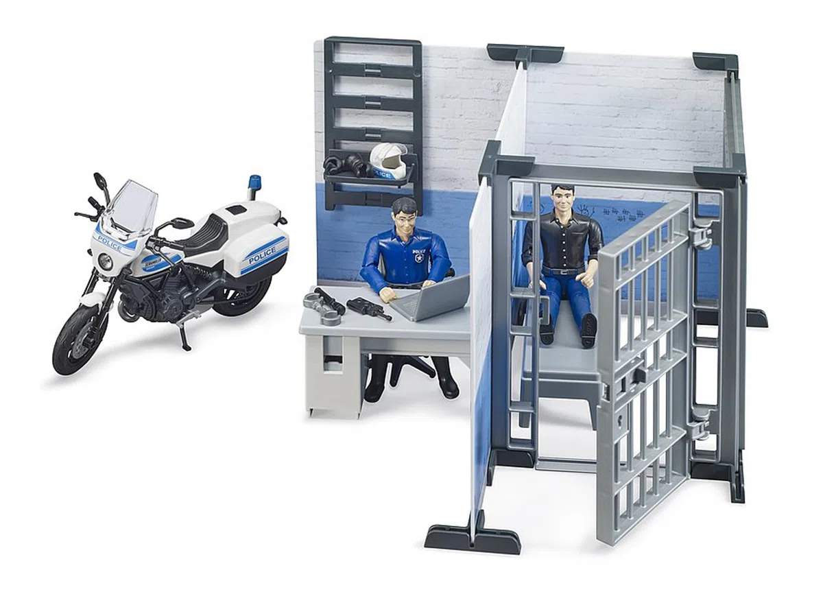 bruder 62732 - stazione di polizia bworld con moto della polizia, veicolo di emergenza, prigione