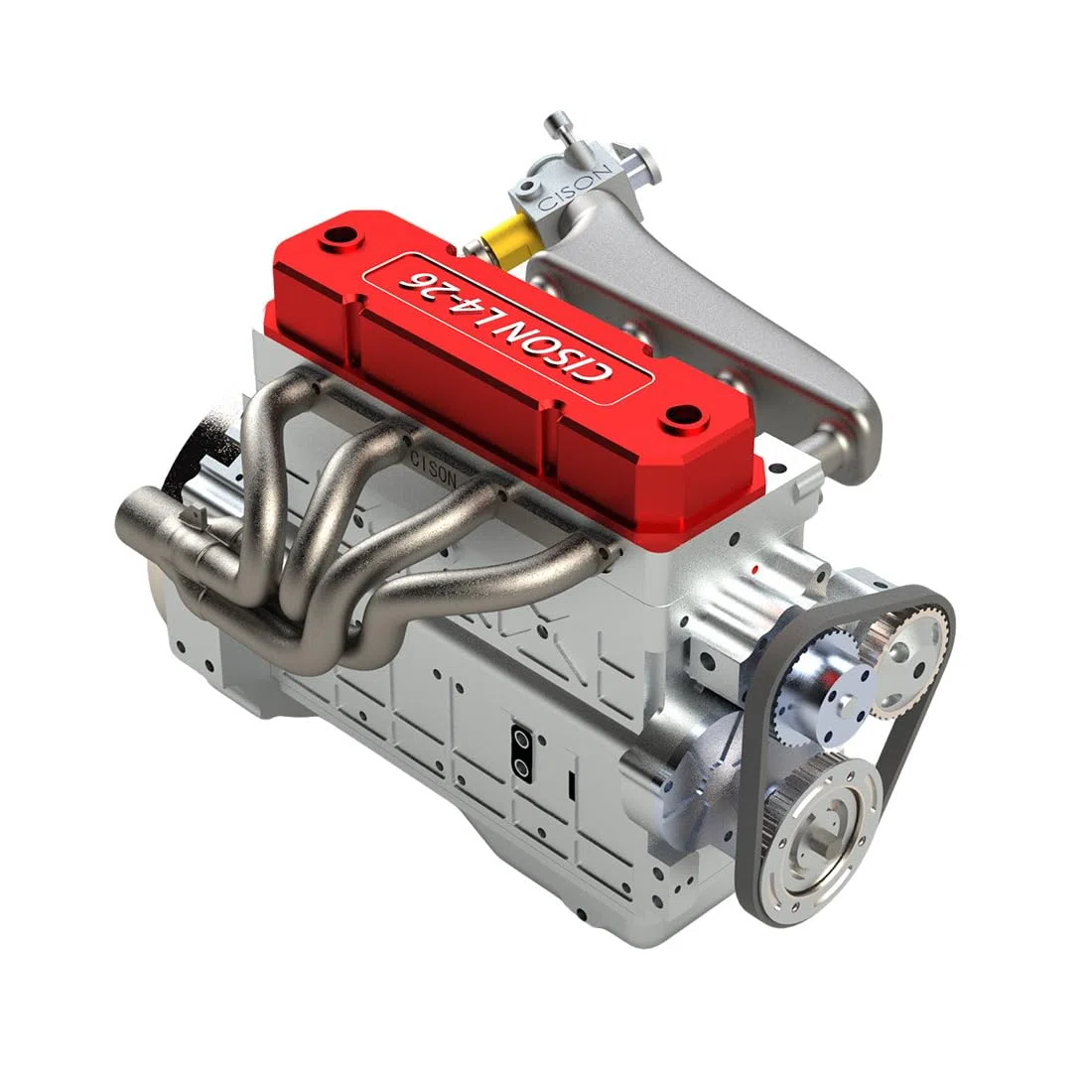 CISON L4-26CC Mini 4 Tempi Inline Quattro OHV Motore a Benzina Modello Che Funziona, Raffreddato ad Acqua Metallo Motore a Combustione Interna per RC Auto e Kit Fisica
