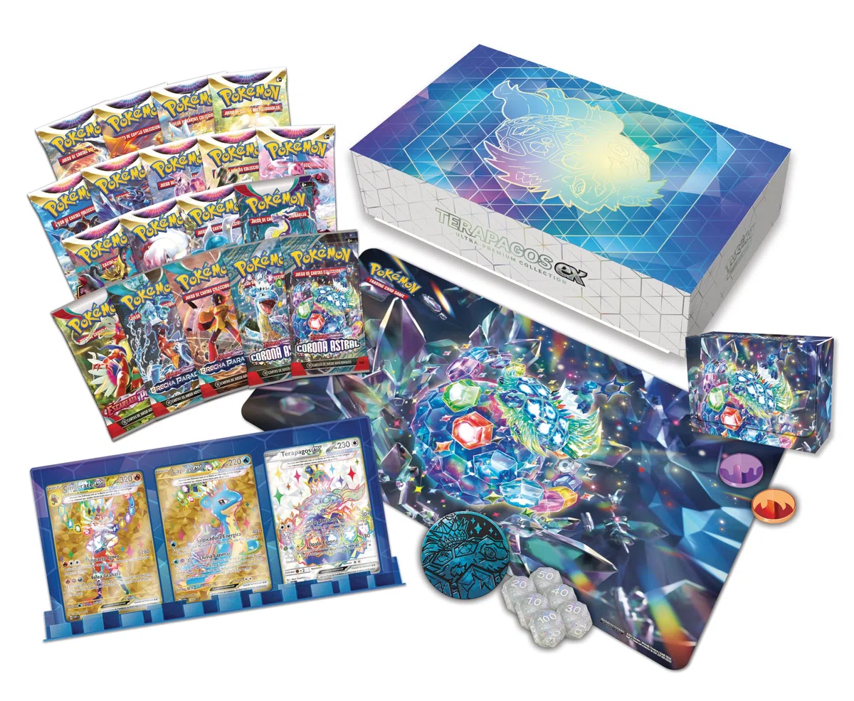 Pokémon: Raccolta Poteri Supremi di JCC Pokémon: Terapagos ex (3 Carte olografiche di promozione, 18 Pacchetti di Miglioramento)