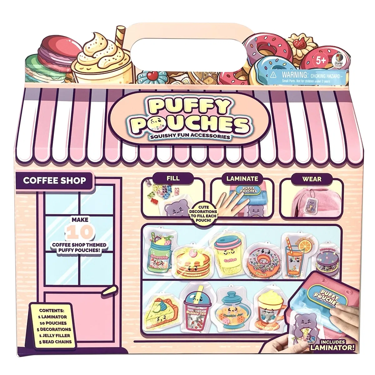 Squishy Fun Accessories Coffee Shop Set 10 sacchetti riempibili con laminatore, riempimento gelatina e collane di perle, a partire dai 5 anni in su