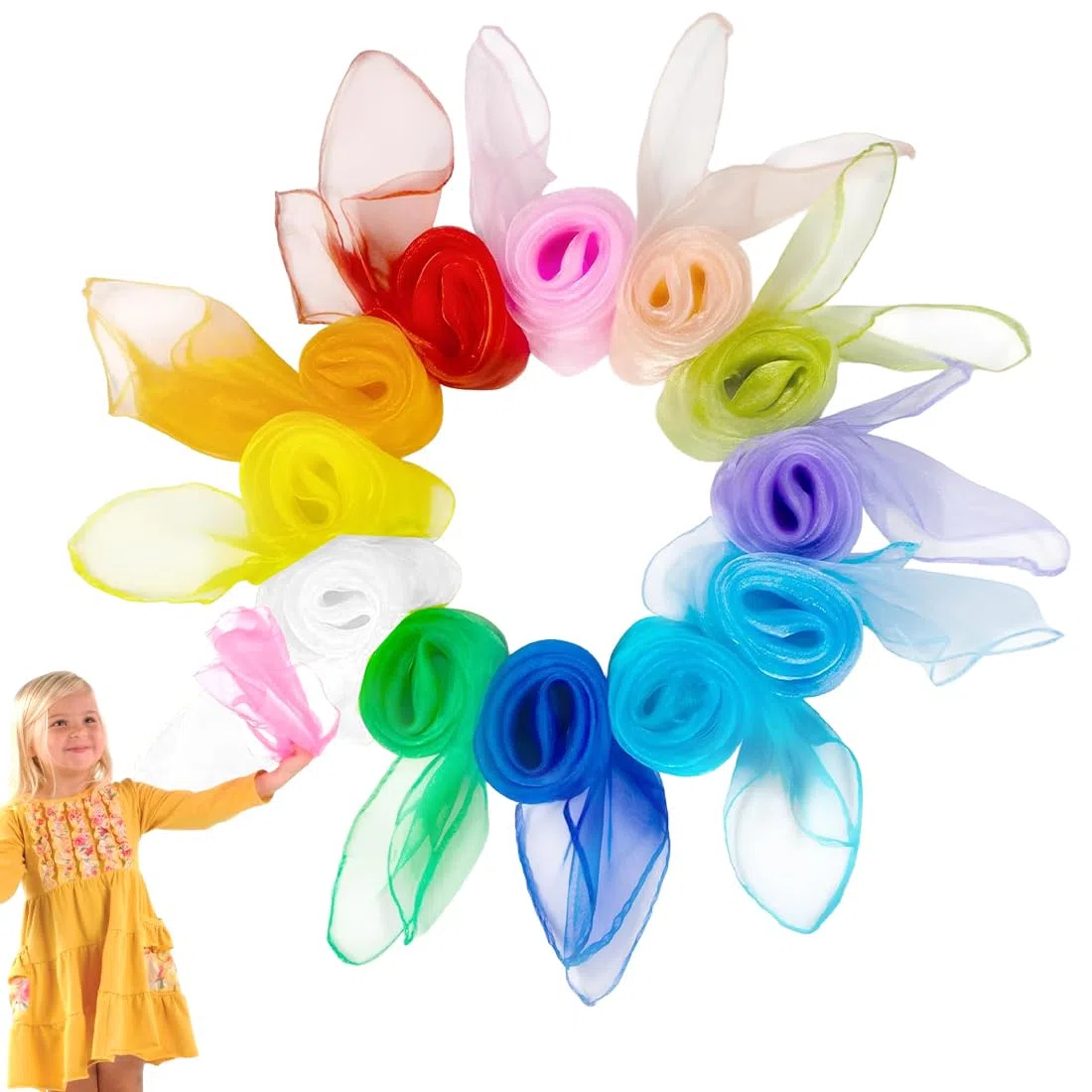 12 Pezzi Foulard Giocoleria,60 x 60 cm Foulard Colorati Per Bambini, Foulard Colorati, Foulard da Danza, Foulard da Ginnastica,Feste per Bambini e Giochi di destrezza