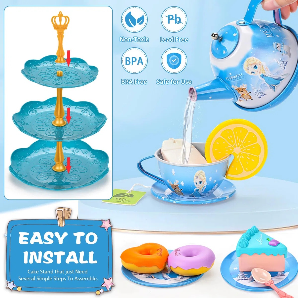 Set da Tè per Bambini, 50pcs Giocattoli da Accessori Cucina Bambini, set da tè Giocattolo con Valigia, Giocattoli da Accessori Cucina Bambini, Regalo Perfetto per Ragazze di 3 4 5 6 7 Anni