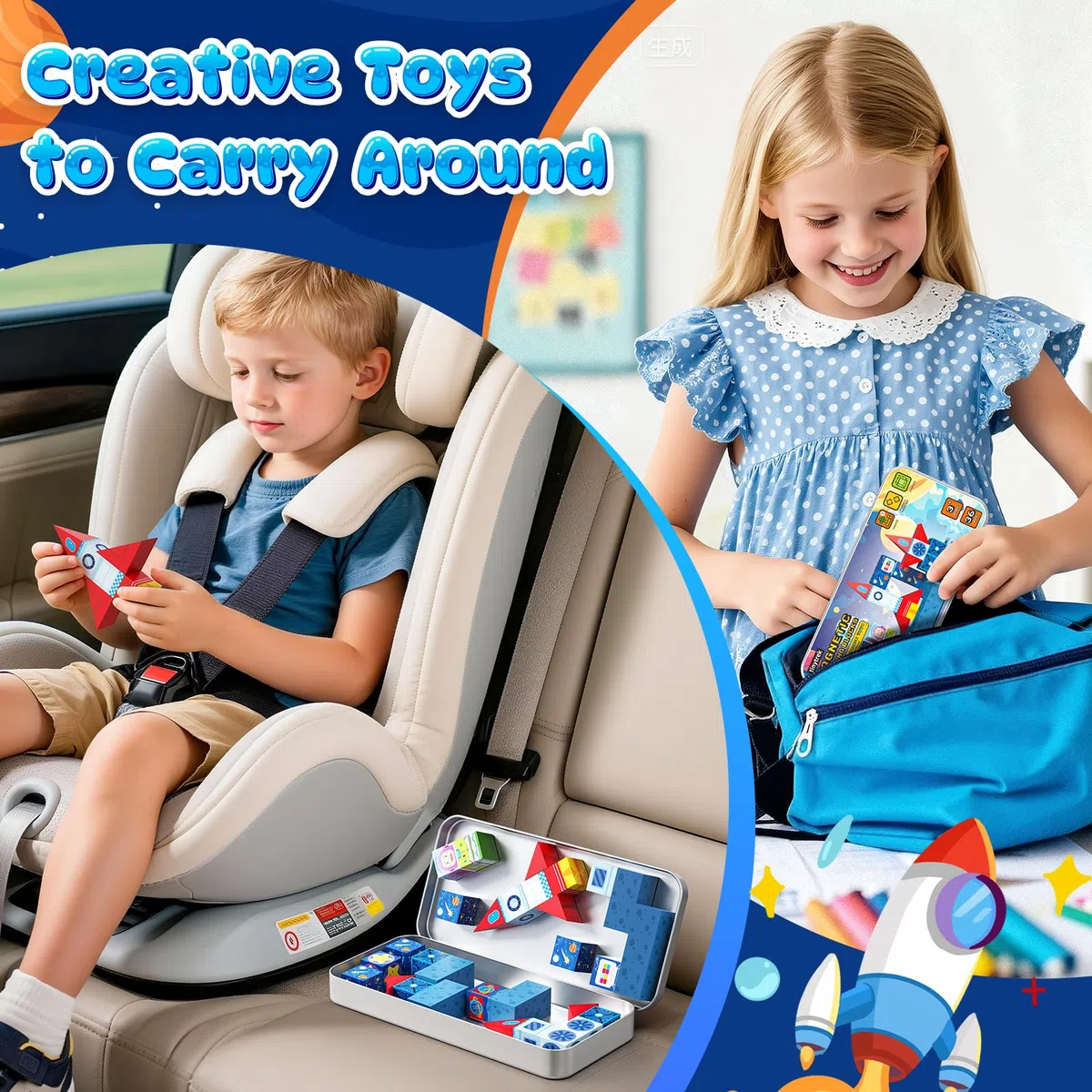 Mattoncini magnetici da viaggio per bambini, 36 pezzi, da viaggio, mini blocchi magnetici, giocattolo creativo, regalo per ragazzi e ragazze dai 3 anni in su