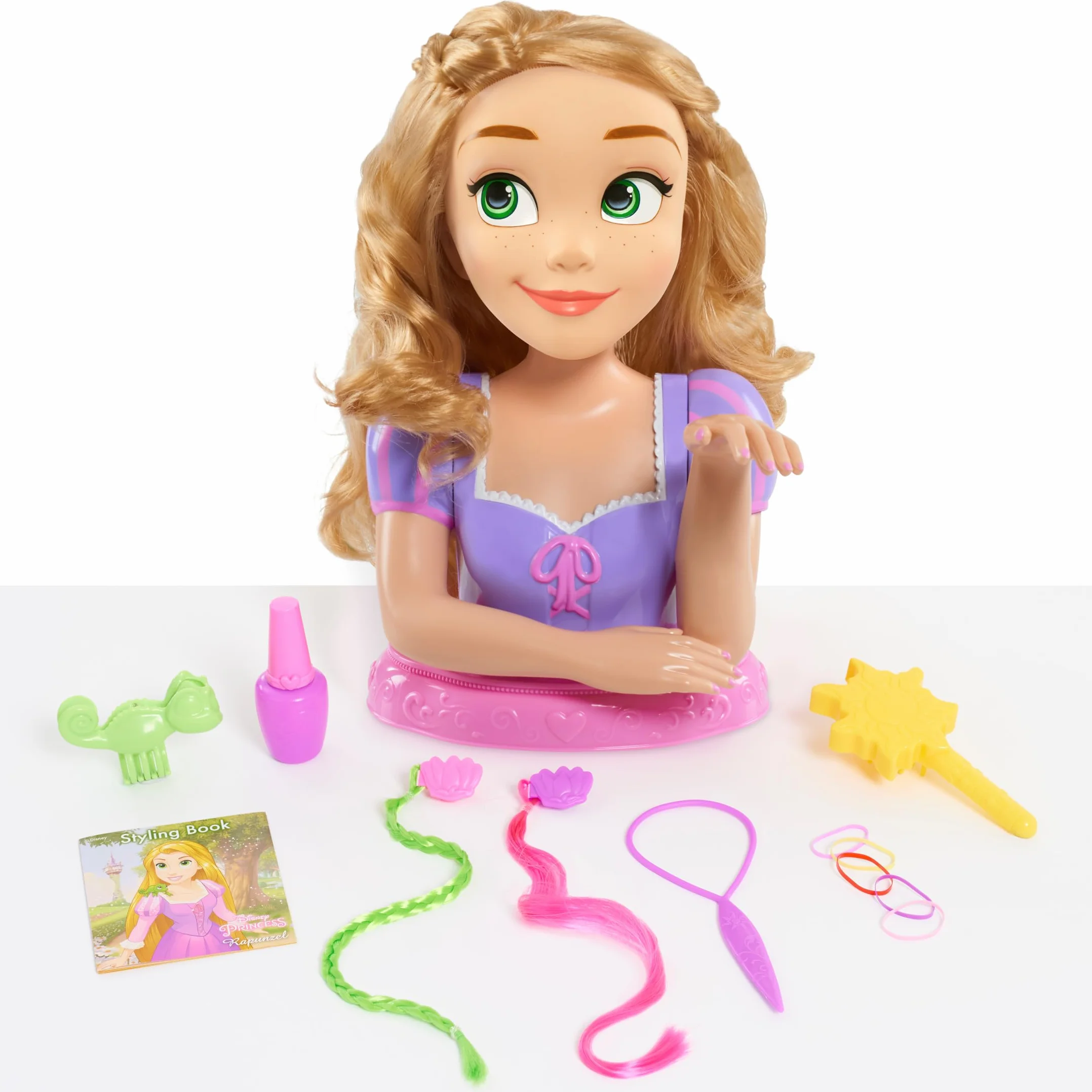 Just Play Testa di Deluxe Rapunzel da pettinare Disney Princess, Capelli biondi, Set di 13 Pezzi per Gioco di finzione, Giocattoli per Bambini dai 3 Anni