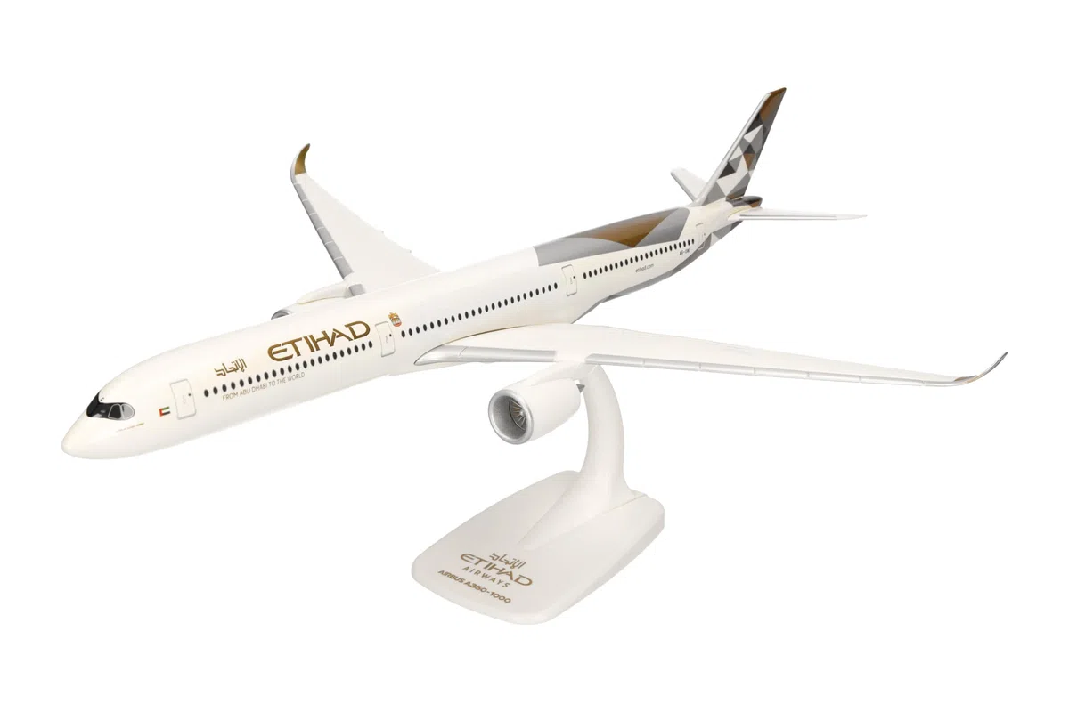 Herpa modello di aereo Etihad Airways Airbus A350-1000 - A6-XWC in scala 1:200 - Snap-Fit, pezzo da collezione, miniatura deco, statuetta con supporto in plastica