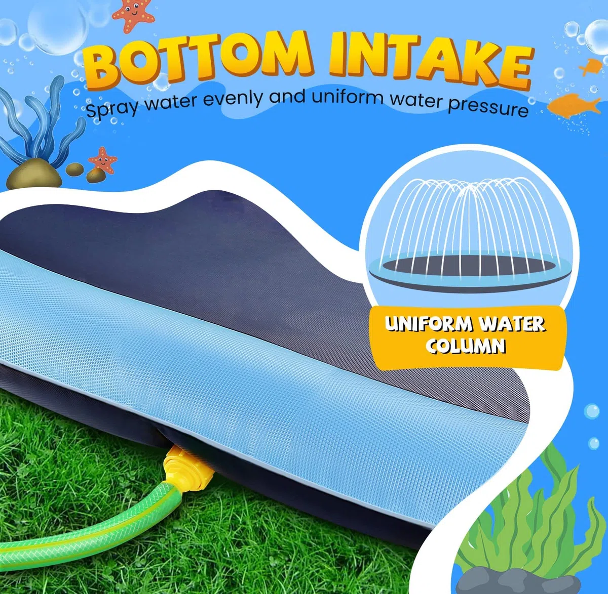 Giochi d'acqua per esterni, 170 cm, spruzzatore d'acqua Splash Pad, giocattolo da giardino e piscina per cani con funzione antiscivolo (blu-170 cm)