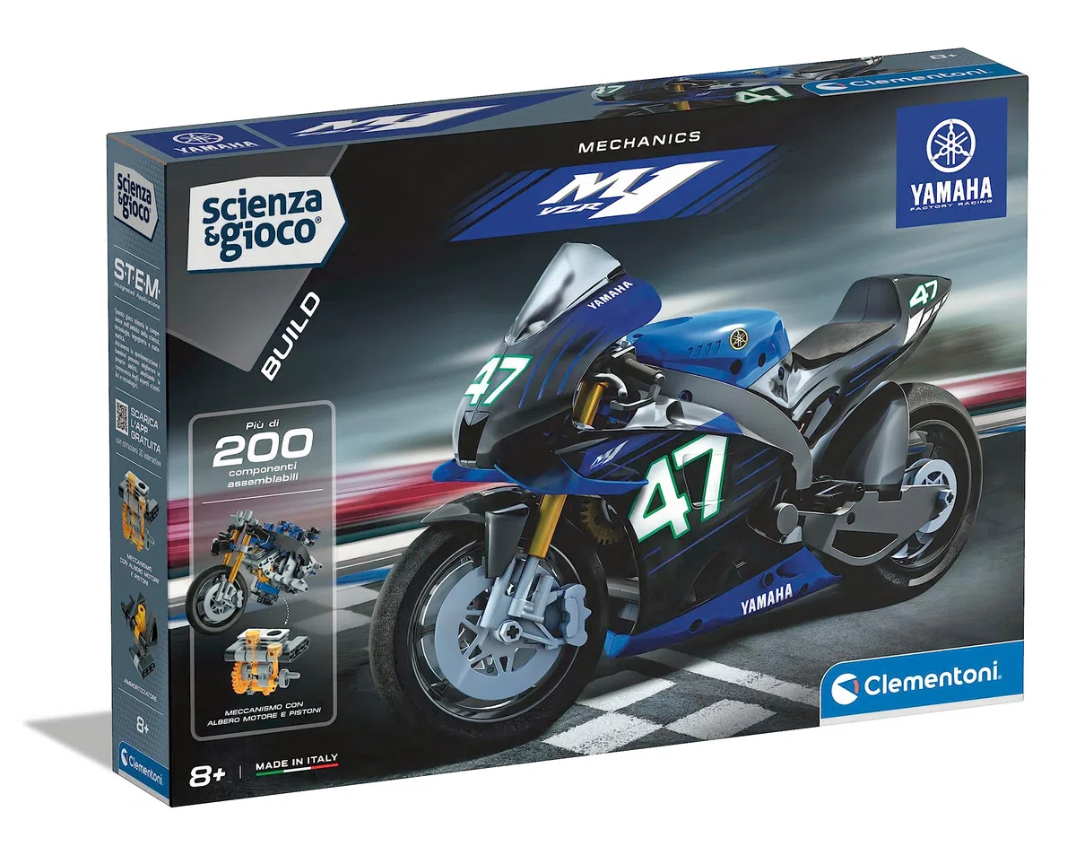 Clementoni - 19294 - Scienza E Gioco Build - Yamaha M1, Modellino Moto in Miniatura, Set Laboratorio Meccanica, Moto da Costruire per Bambini dagli 8 Anni (Gioco in Italiano), Made in Italy