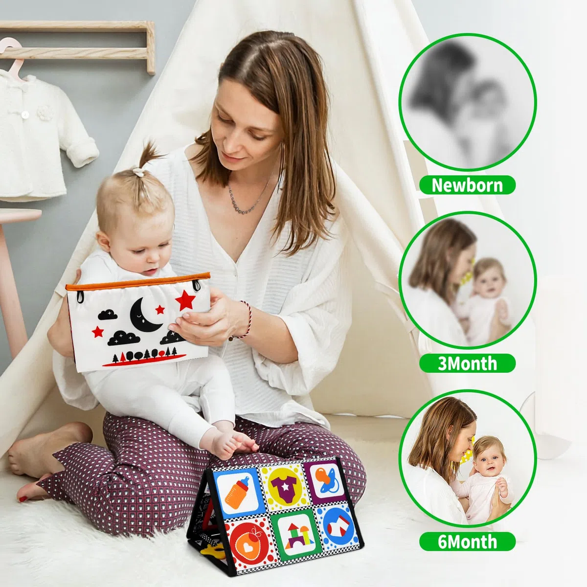 Dr.Rapeti Specchio per Bambini Giochi Sensoriali in Bianco e Nero Specchio per Neonato Giocattolo mit Libri di Stoffa (Specchio da Terra + Libro di Stoffa)