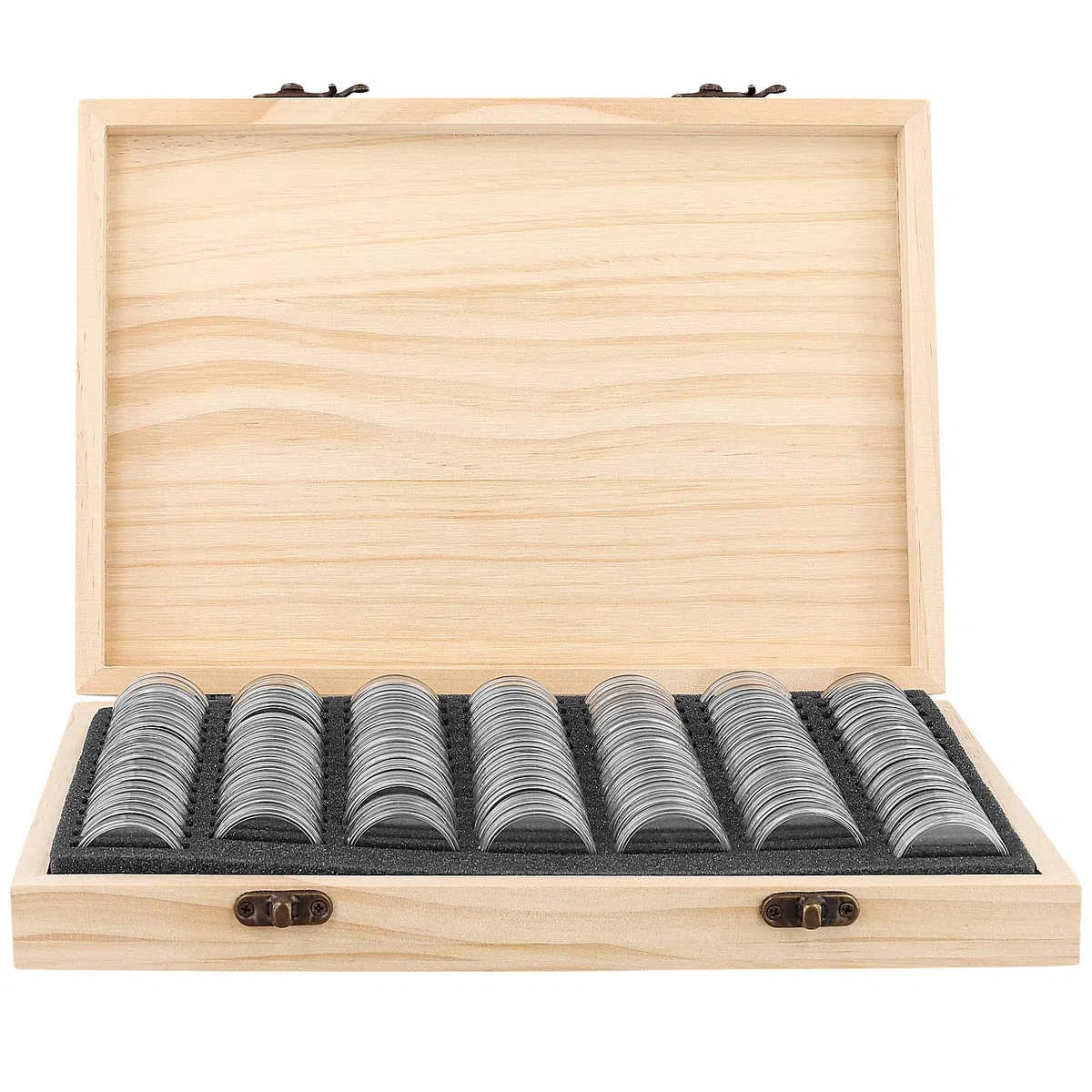 ZOENHOU 100 contenitori in legno per collezionisti di monete, con capsule rotonde trasparenti, per collezionisti di monete, 18 mm/21 mm/25 mm/27 mm/30 mm, legno, Classica