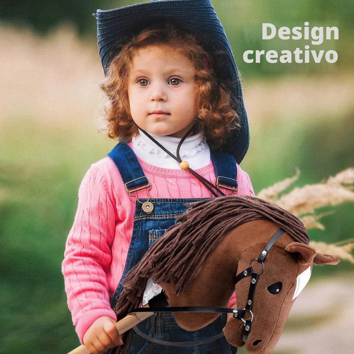 BEJOYCavallo in legno, peluche, per equitazione, per bambini, con cavezza e corda, marrone scuro