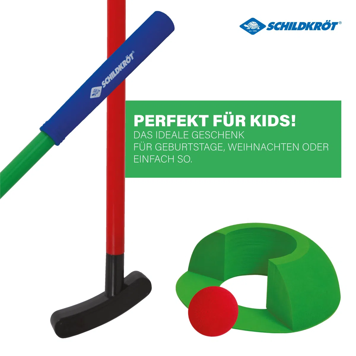 Schildkröt Set da mini golf per bambini - set completo con 2 mazze, 2 palline di gommapiuma e bersaglio - gioco da golf per interni ed esterni