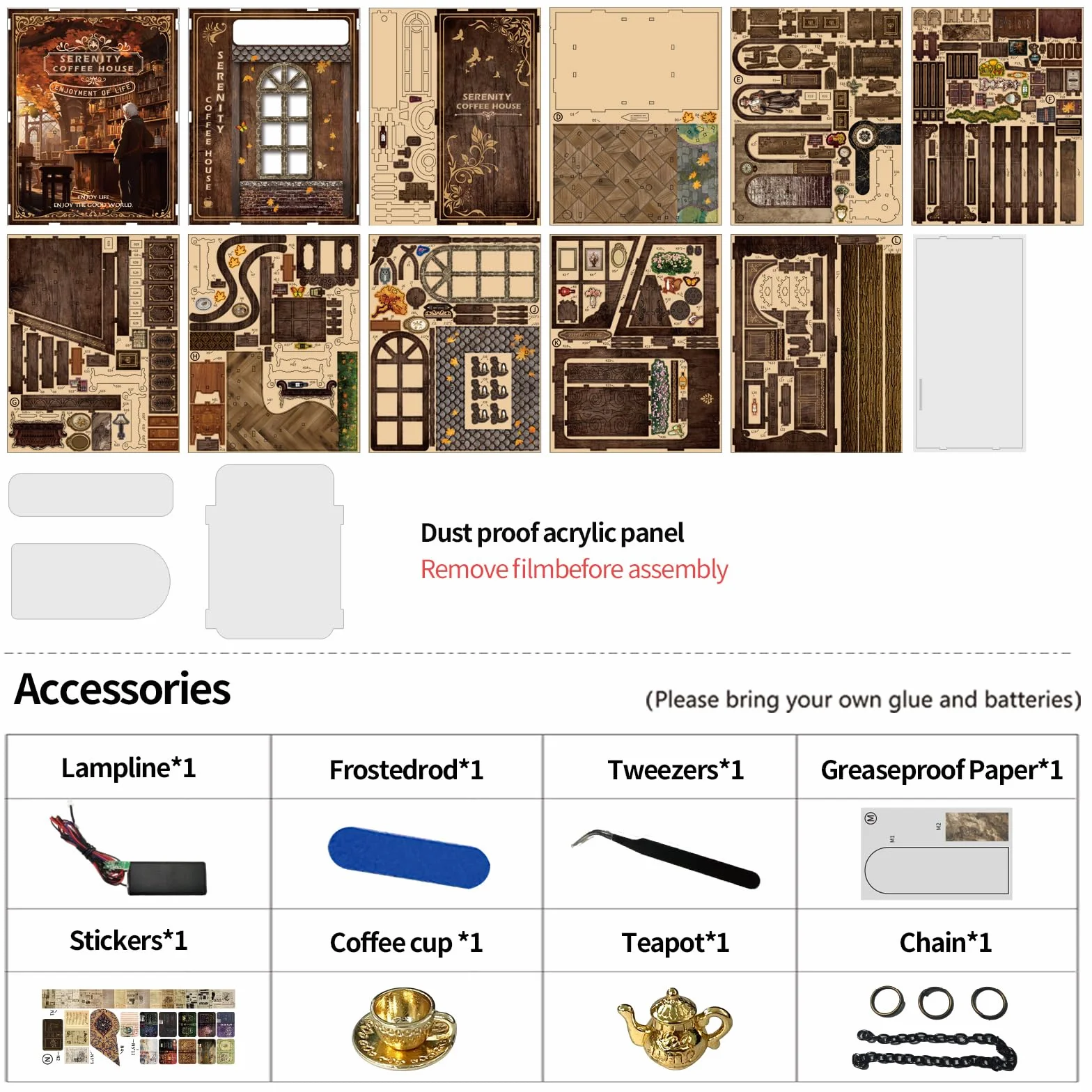 GuKKK Book Nook Kit, Own Bookstore Booknook Puzzle in Legno 3D, Costruzione di Modellini con Mobili e Luce LED in Legno Book Scaffale Inserto Decorazione, Regalo di Vacanza (Caffetteria)
