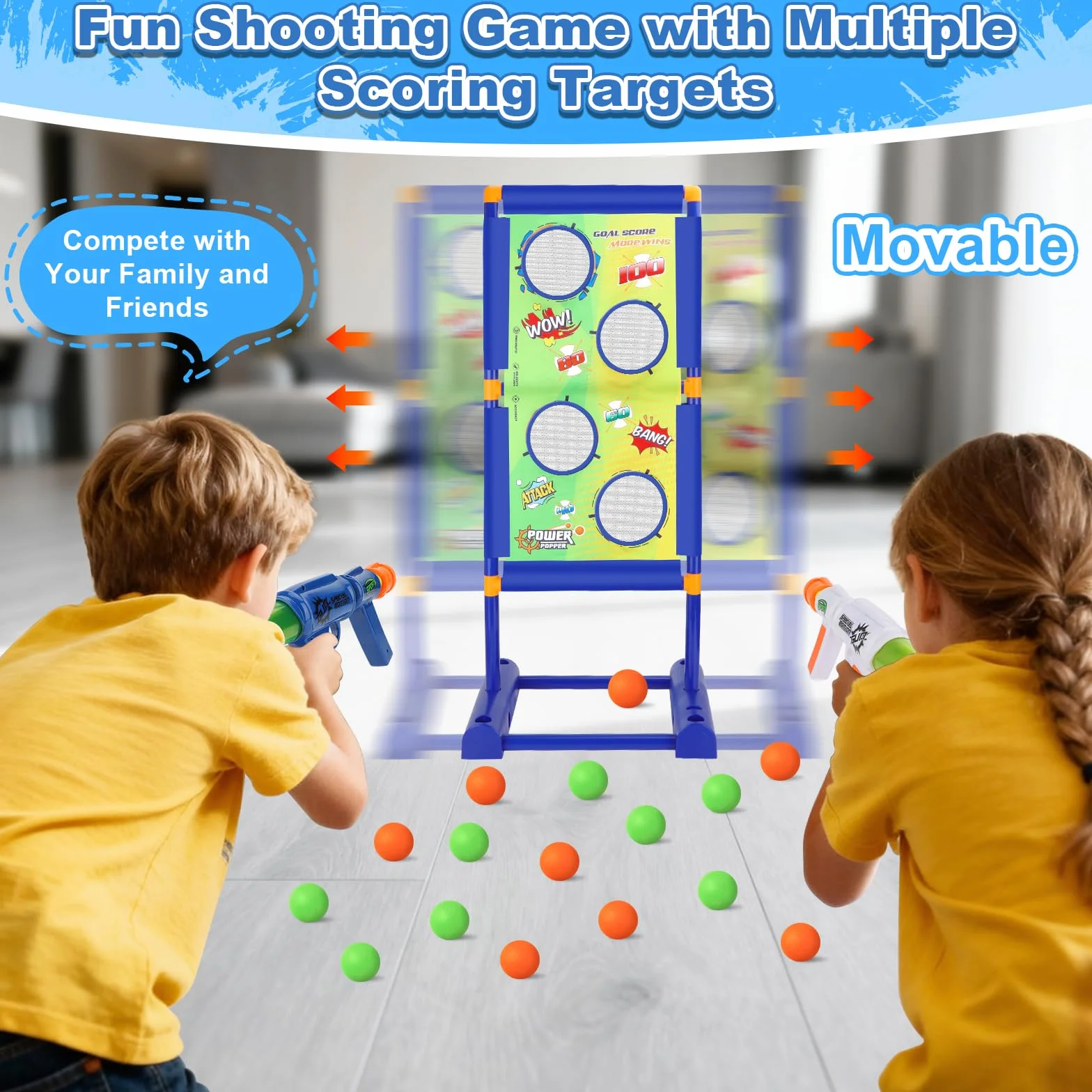deAO Gioco di Mira e Tiro al Bersaglio con Obiettivo Elettronico in Movimento Include Pistole ad Aria Compressa attività per Bambini e Famiglie