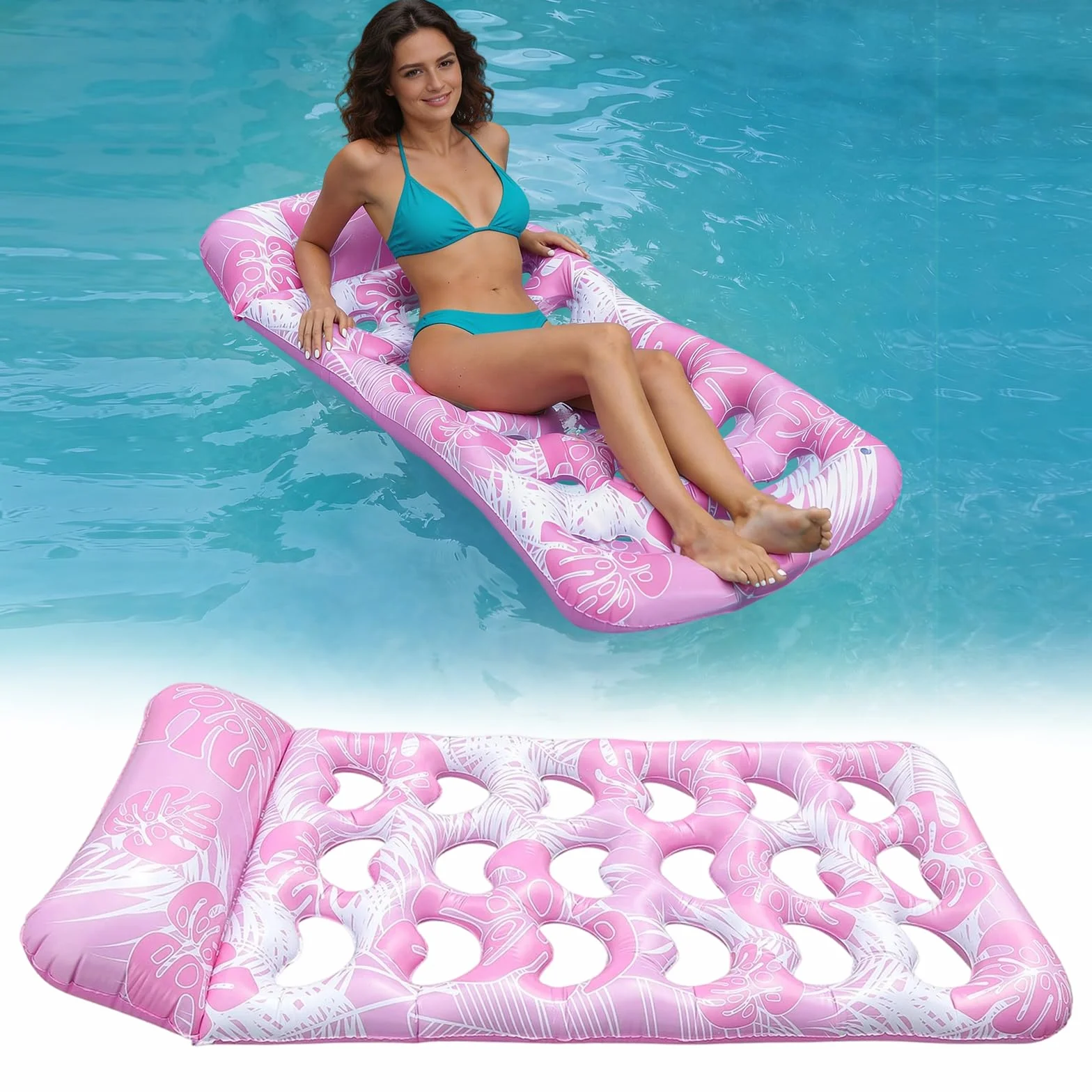 Gonfiabile per piscina – Materasso gonfiabile ad aria piscina rosa tappetino galleggiante con poggiatesta per adulti, materasso ad aria per piscina, lago e spiaggia