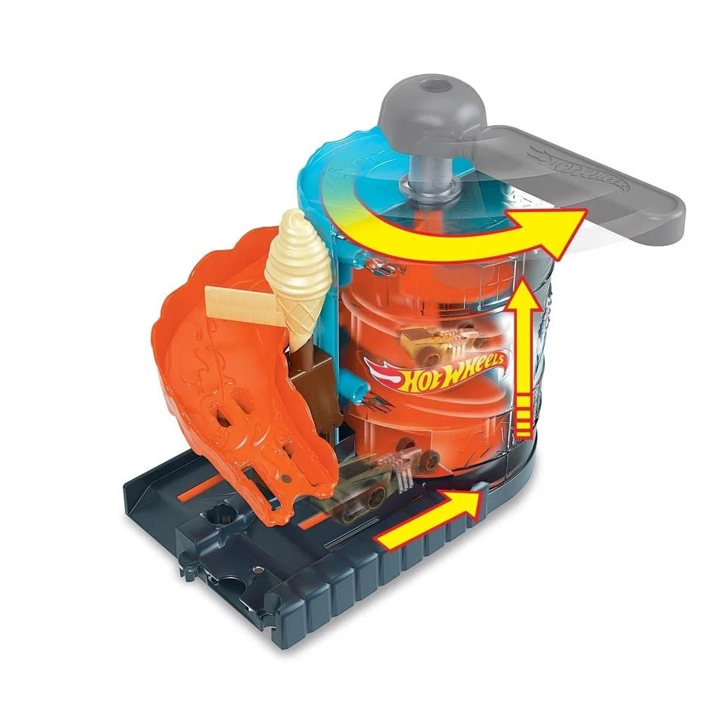 Hot Wheels- Playset Pista Fabbrica dei Gelati con Macchinina Giocattolo per Bambini 3+Anni, GJK74