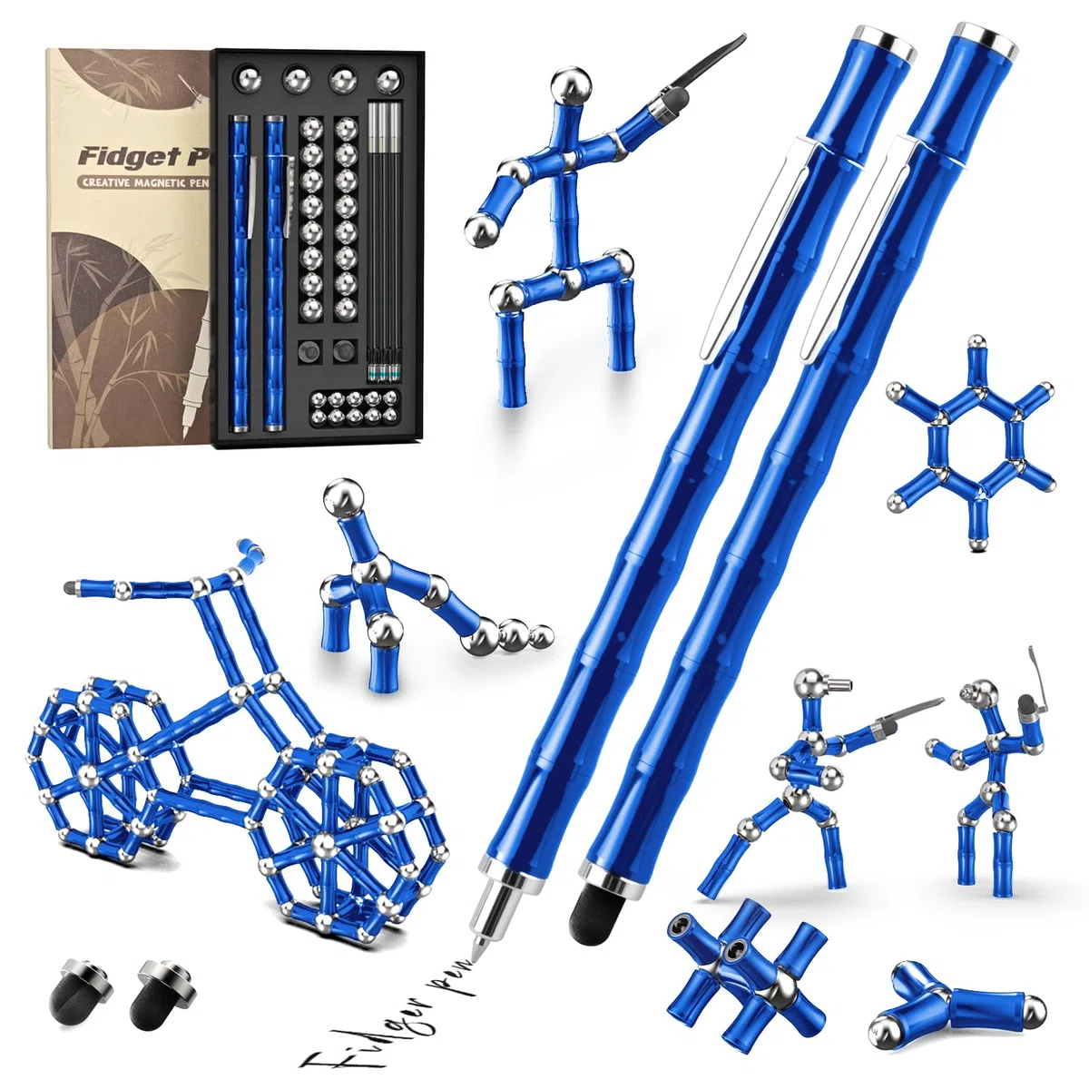 Tigerhu Penna Magnetica, Divertente Multifunzione Fidget Pen nera Penna A Sfera, Antistress Penna Multifunzione, Antistress Adulti Uomini, Donne, Marito e Regalo Festa Del Papà-blu
