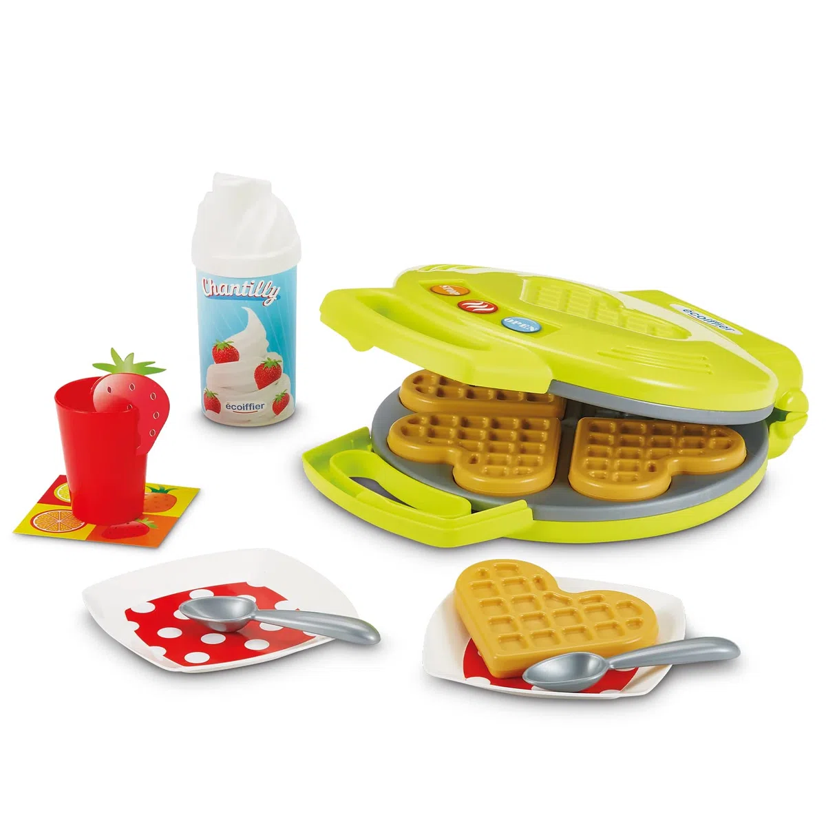 Ecoiffier - EC 100% Chef Set Piccoli elettrodomestici, 7600002524, +18 Mesi, Macchina del caffè + frullatore+ Piastra per Waffle, con Tanti Accessori, Made in France