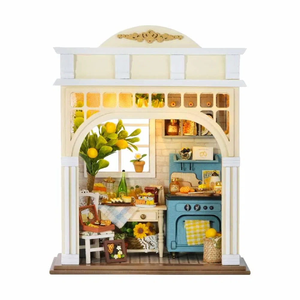 Giocattolo puzzle con mini mobili per la casa delle bambole, kit fai da te per costruire una casa delle bambole in miniatura con illuminazione a LED, accessorio creativo per la casa in scala 1:24